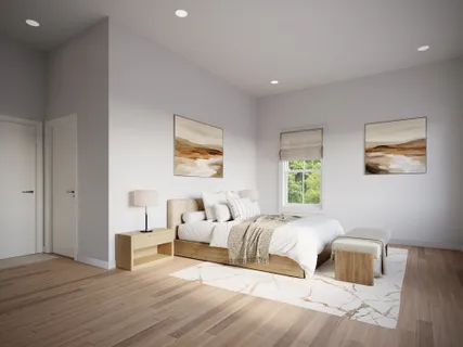 a bedroom with a bed and a couch