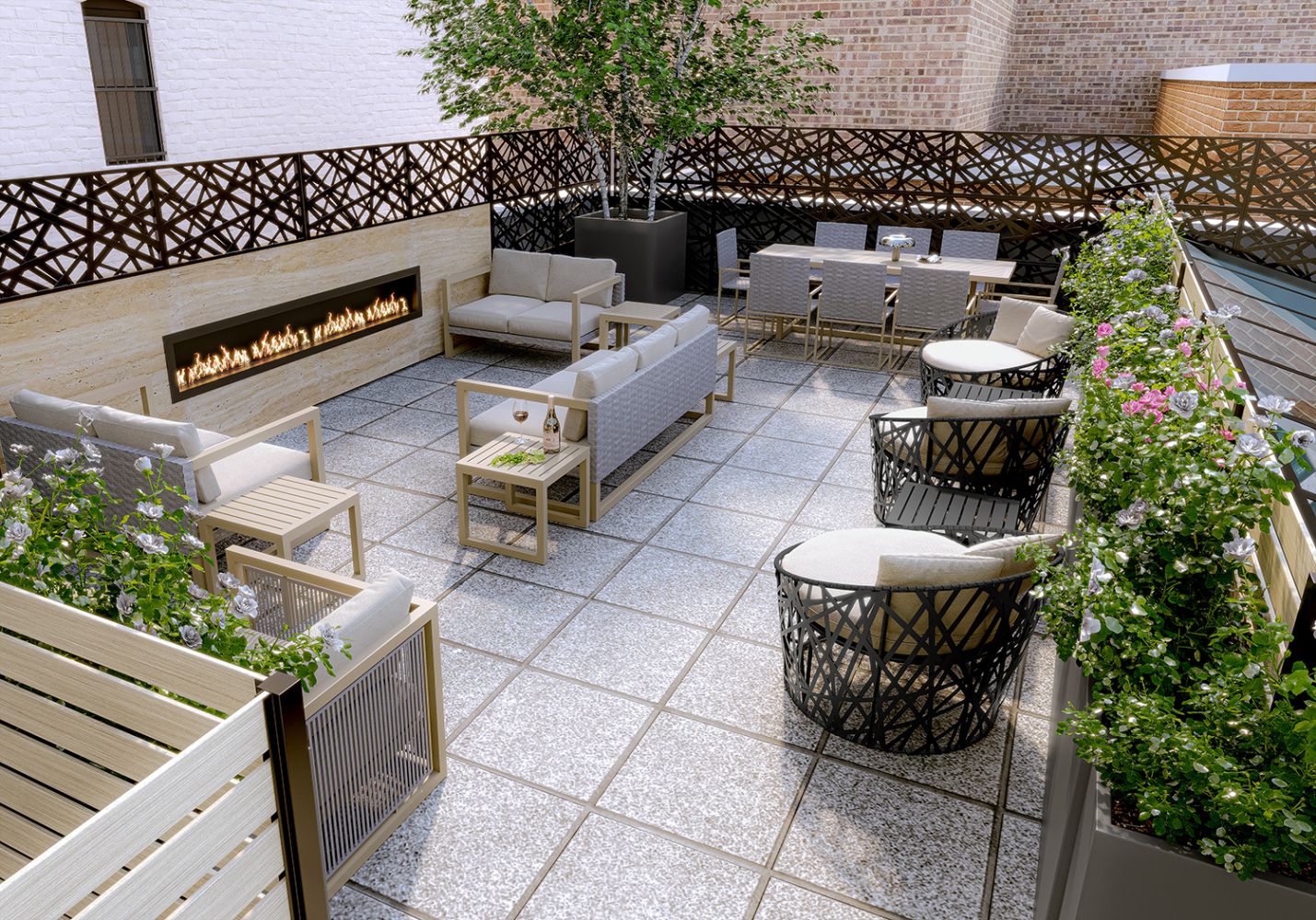 181 East 101st Street, Unit 501 Manhattan, NY 10029 - Photo 7 of 12 a view of a patio with couches table and chairs and potted plants