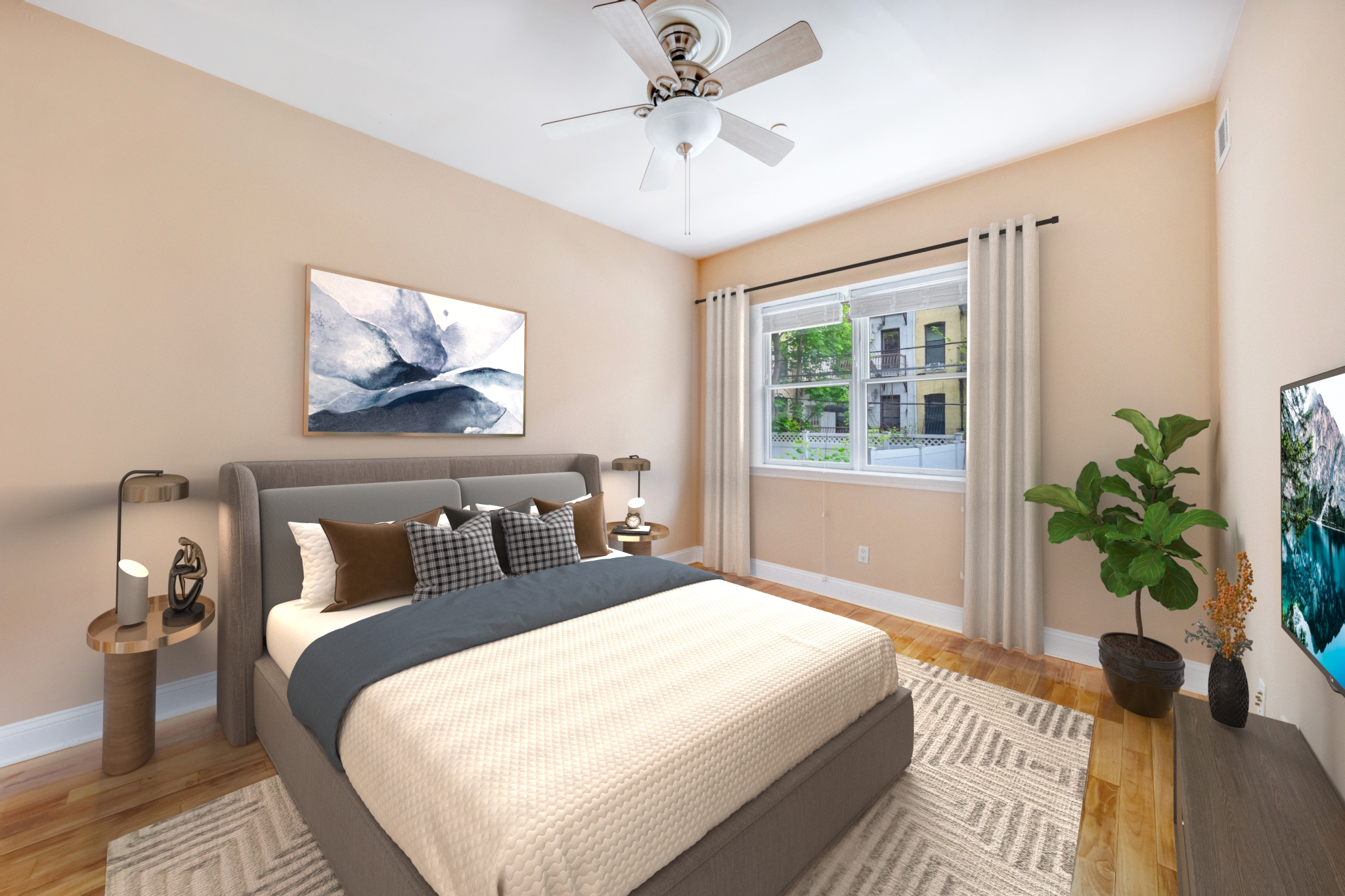 330 Bergen Street, Unit 1/C Brooklyn, NY 11217 - Photo 6 of 11 a bedroom with bed and a potted plant