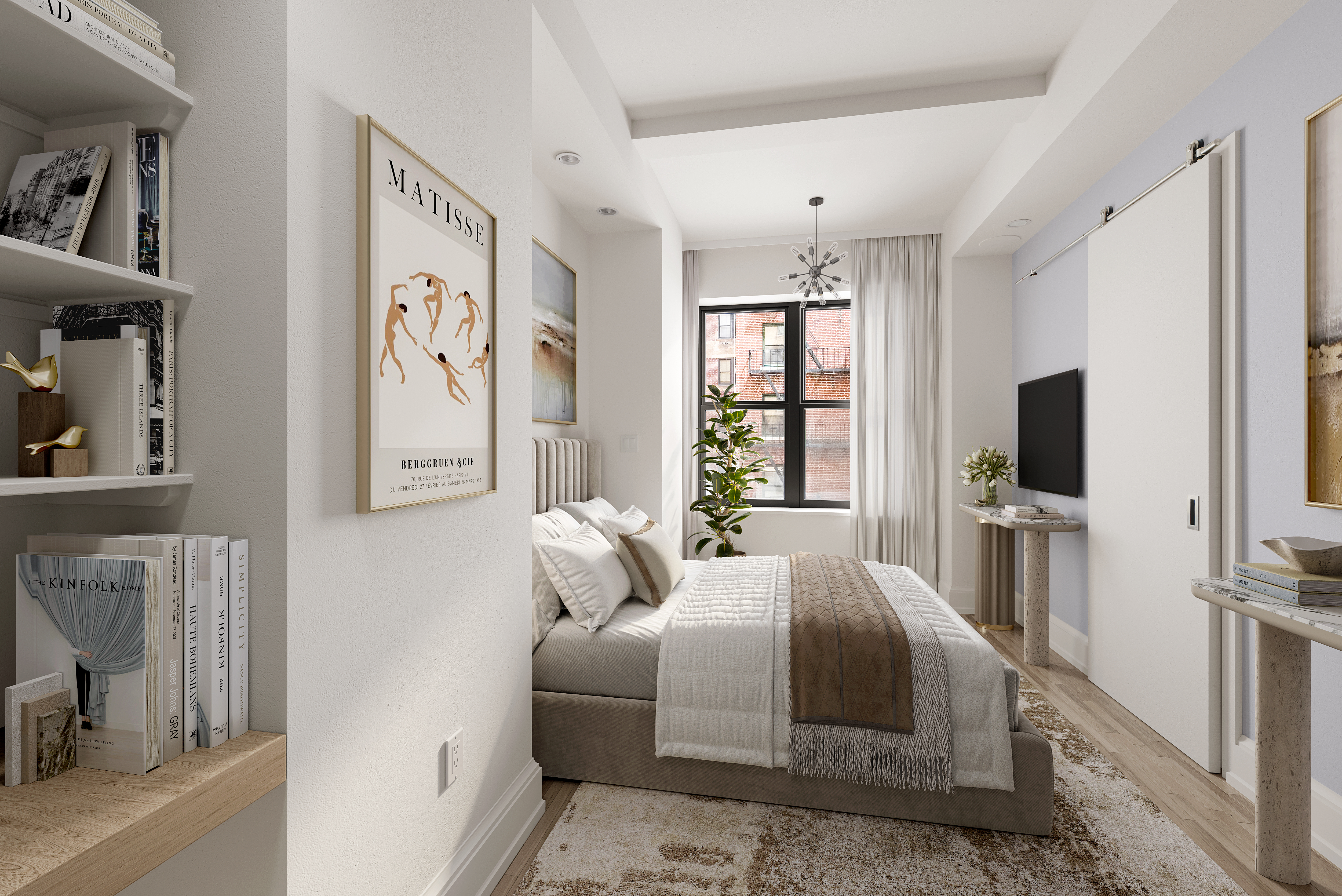 77 Park Avenue, Unit 11E Manhattan, NY 10016 - Photo 8 of 10 a bedroom with a bed and a flat screen tv