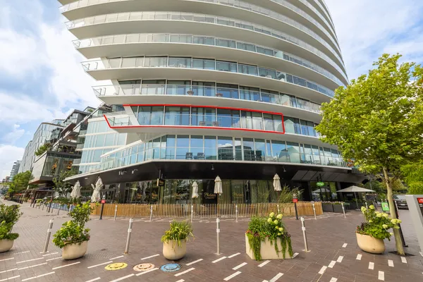 a front view of a building with street