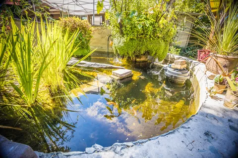 a view of a house with patio and wooden floor