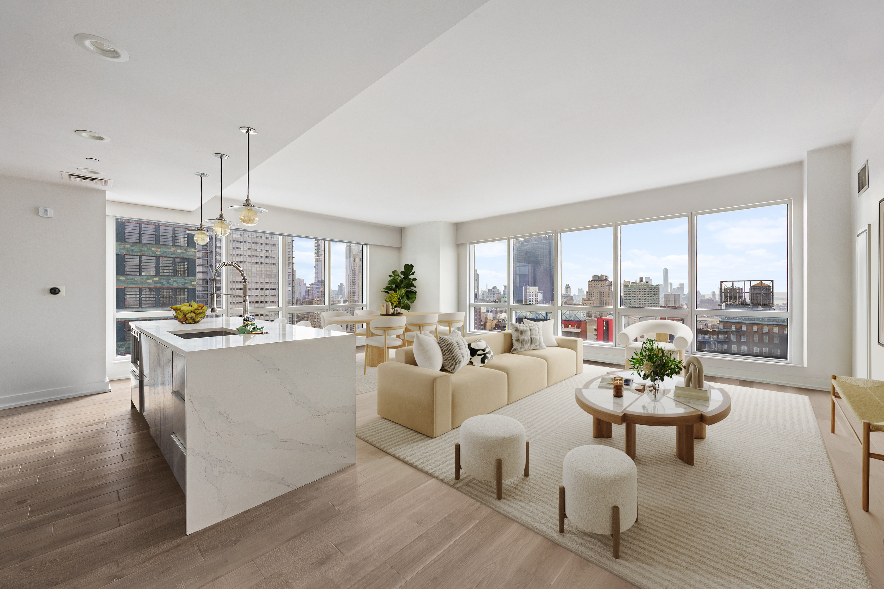 350 West 42nd Street, Unit 37G Manhattan, NY 10036 - Photo 2 of 14 a living room with furniture and a large window
