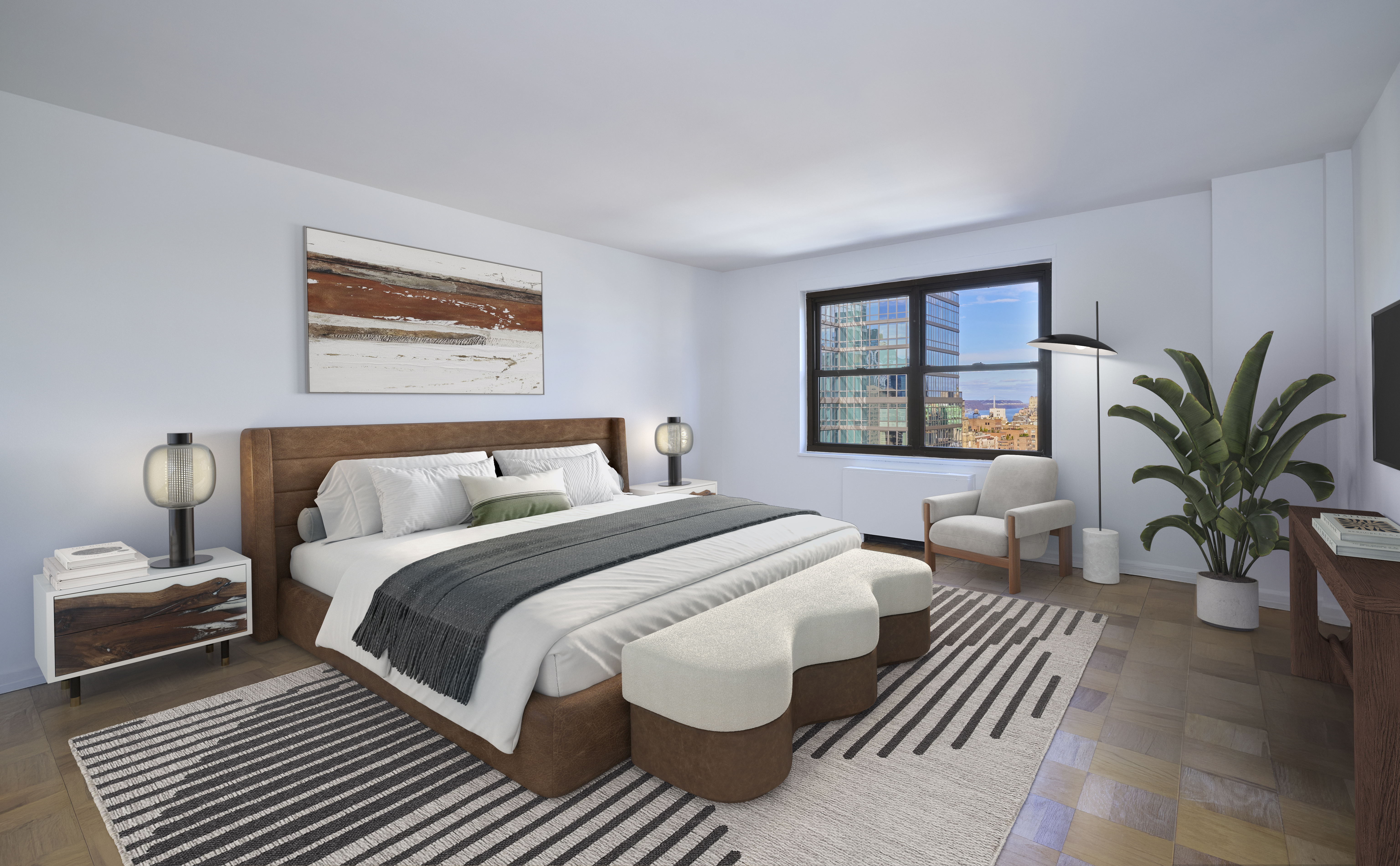 180 West End Avenue, Unit 27A Manhattan, NY 10023 - Photo 11 of 18 a bedroom with bed and a potted plant