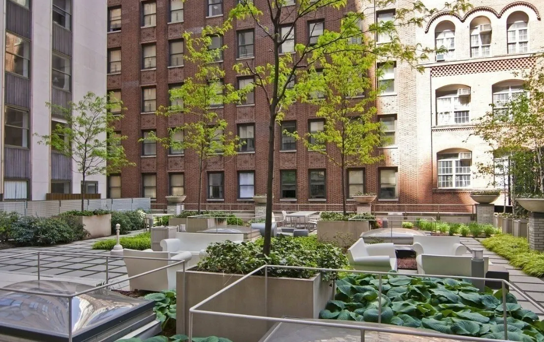 a view of a terrace with skyline