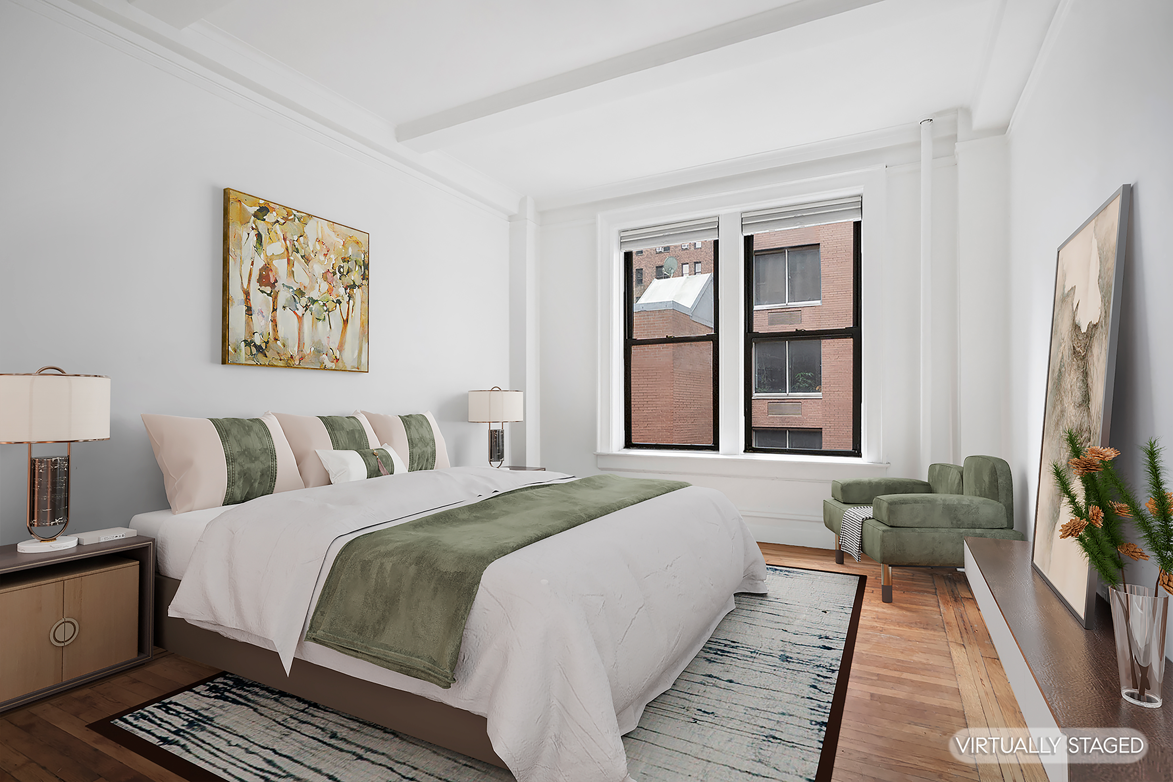 146 East 49th Street, Unit 6CD Manhattan, NY 10017 - Photo 3 of 12 a bedroom with a bed and a large window