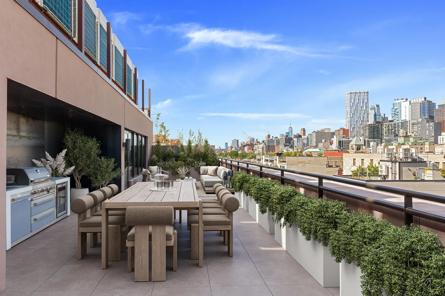a view of a terrace with sitting area