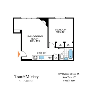 $895,000 | 459 Hudson Street, Unit 2A | West Village
