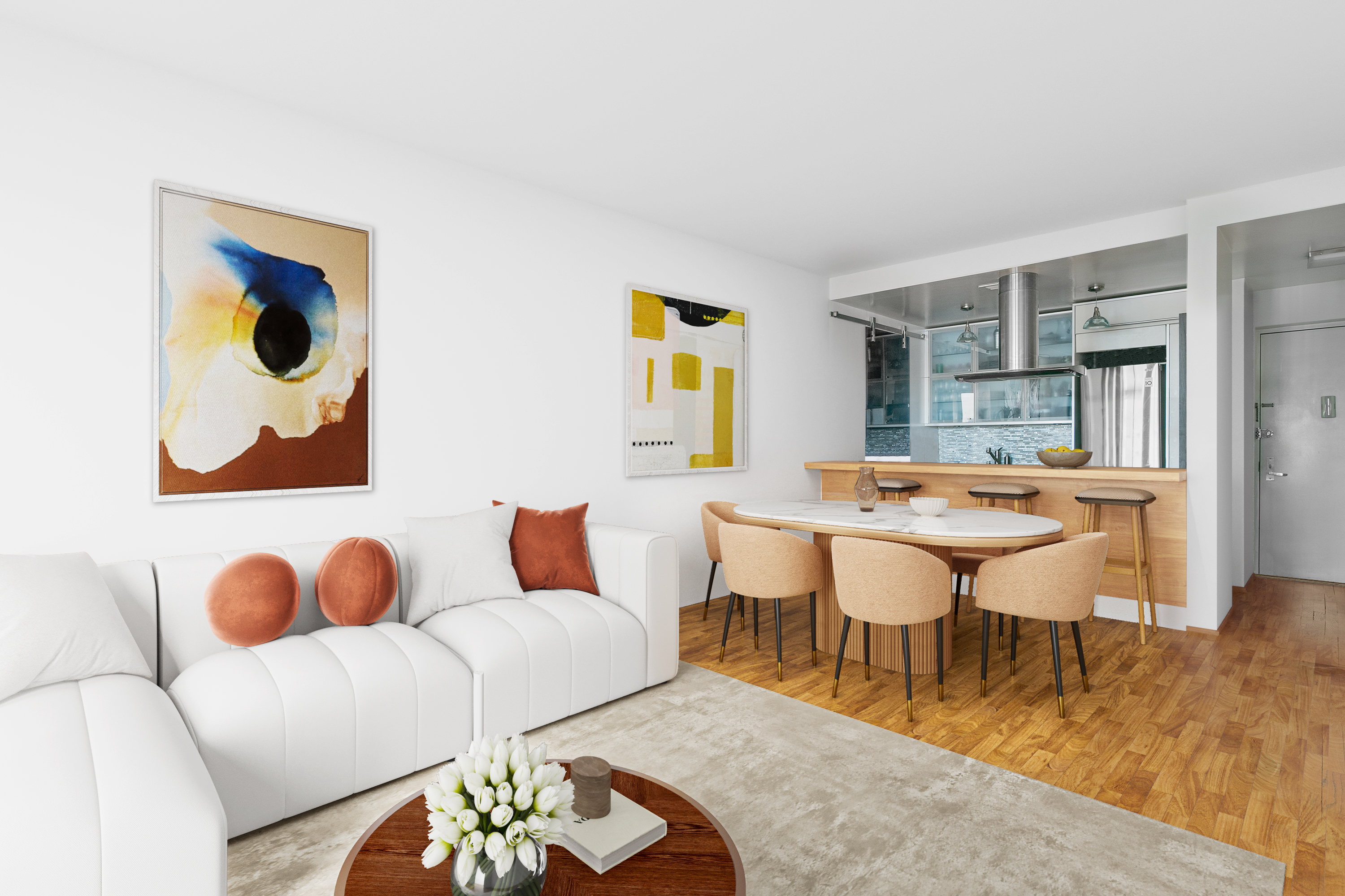 167 Perry Street, Unit 5N Manhattan, NY 10014 - Photo 4 of 12 a living room with furniture and a table