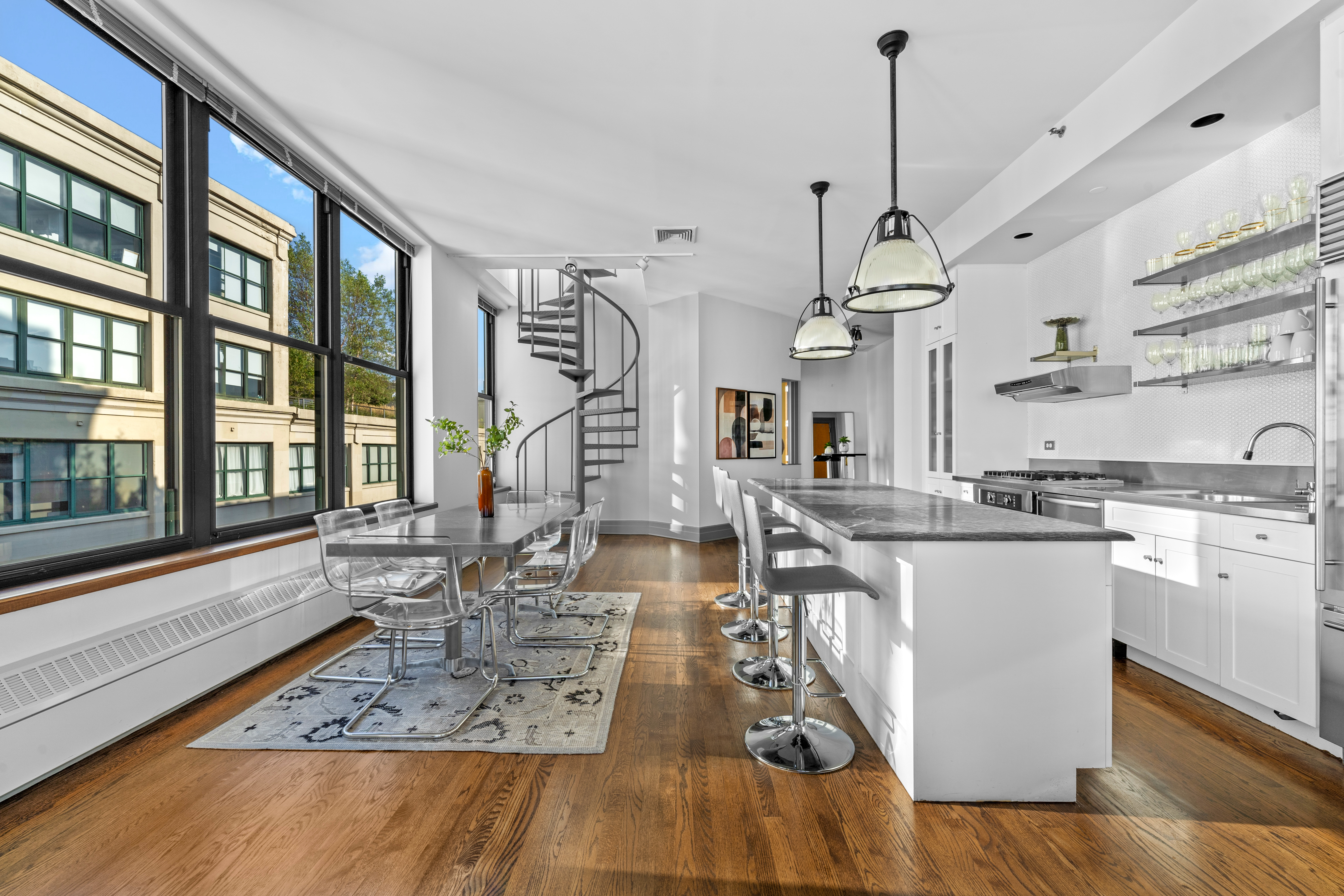 30 Main Street, Unit PHB Brooklyn, NY 11201 - Photo 5 of 33 a very nice looking living room with a large window and wooden floor