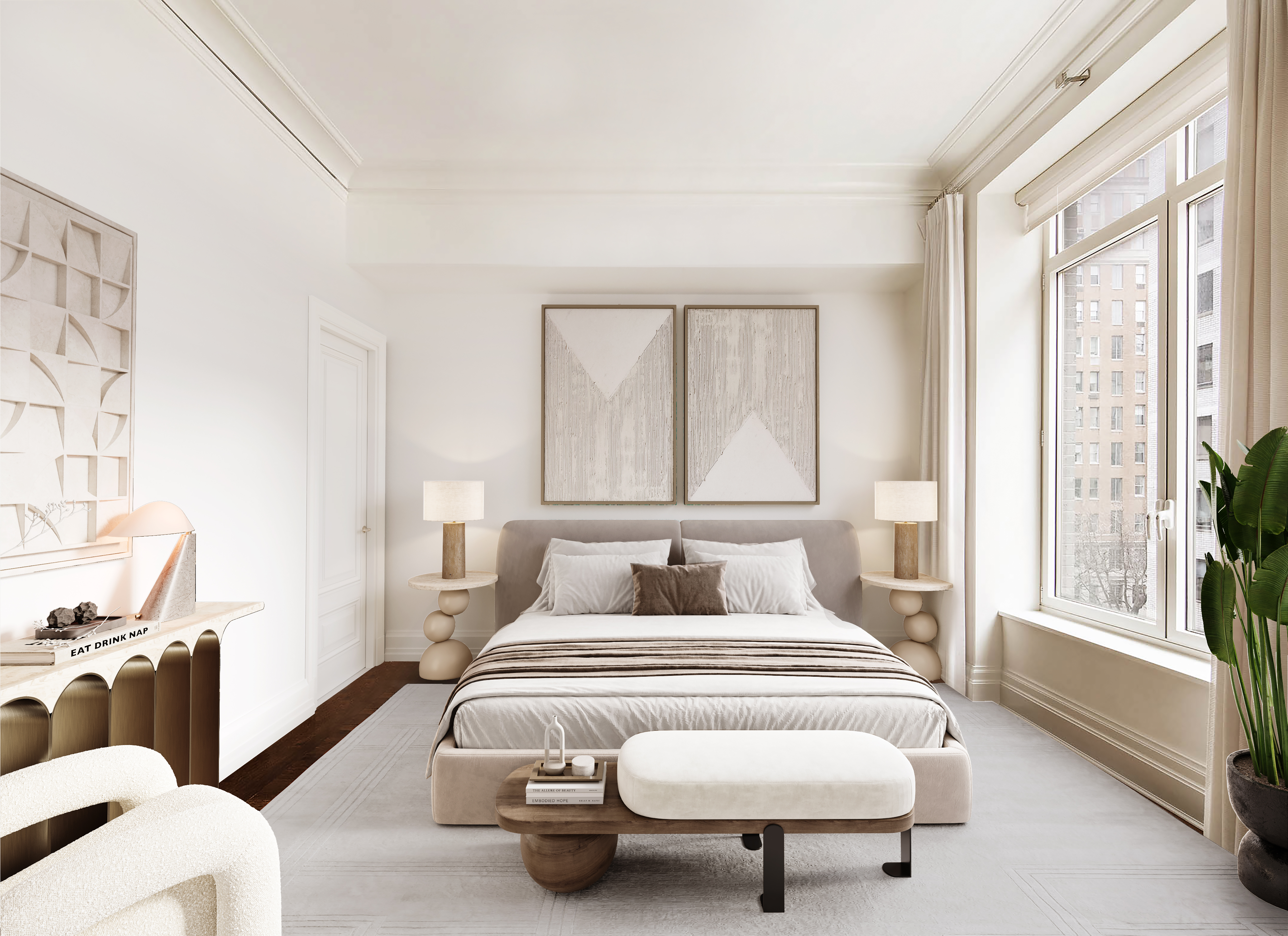 20 East End Avenue, Unit 4C Manhattan, NY 10028 - Photo 13 of 23 a bedroom with a bed and a large window