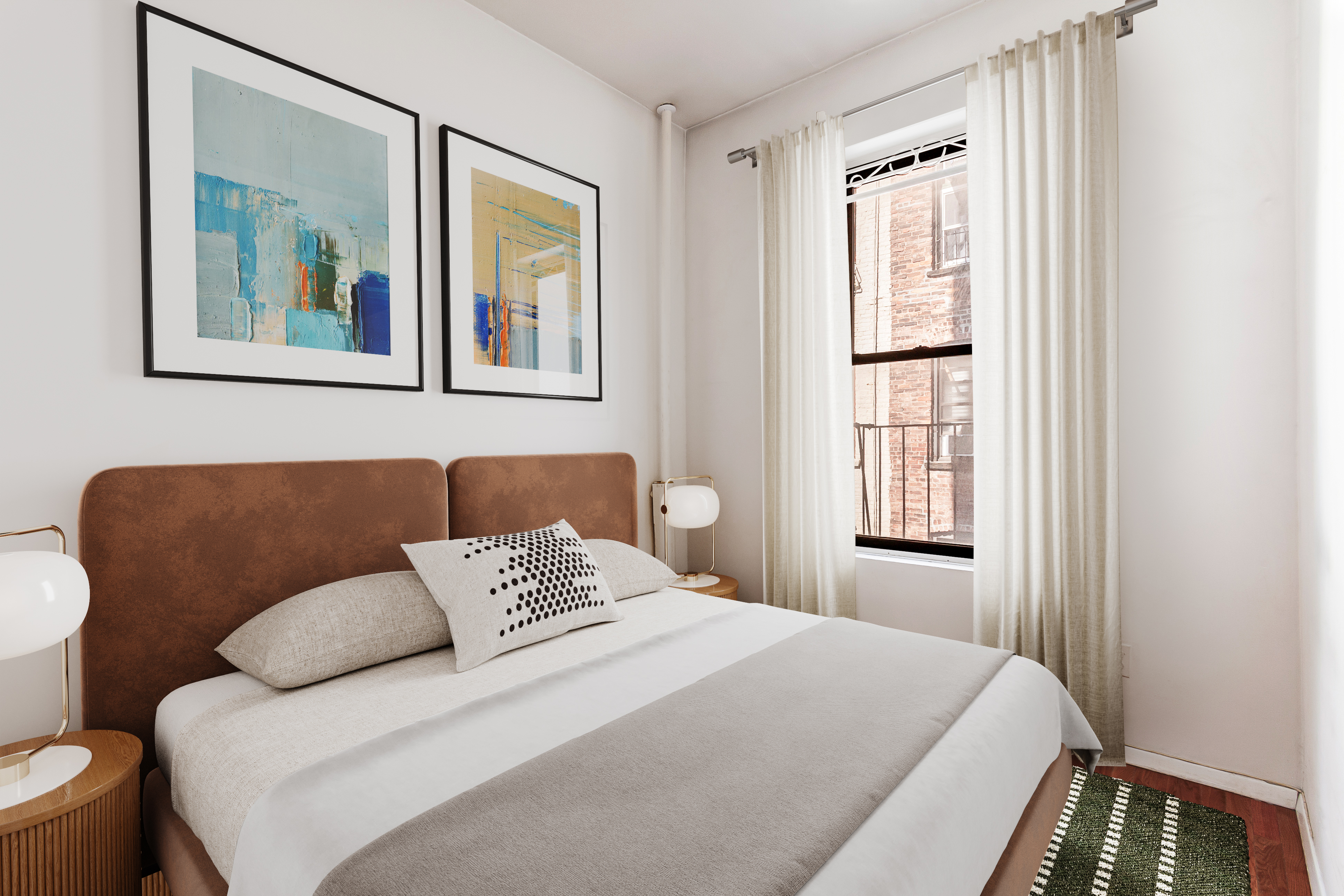 131 Thompson Street, Unit 4C Manhattan, NY 10012 - Photo 5 of 9 a bedroom with a bed and a painting on the wall