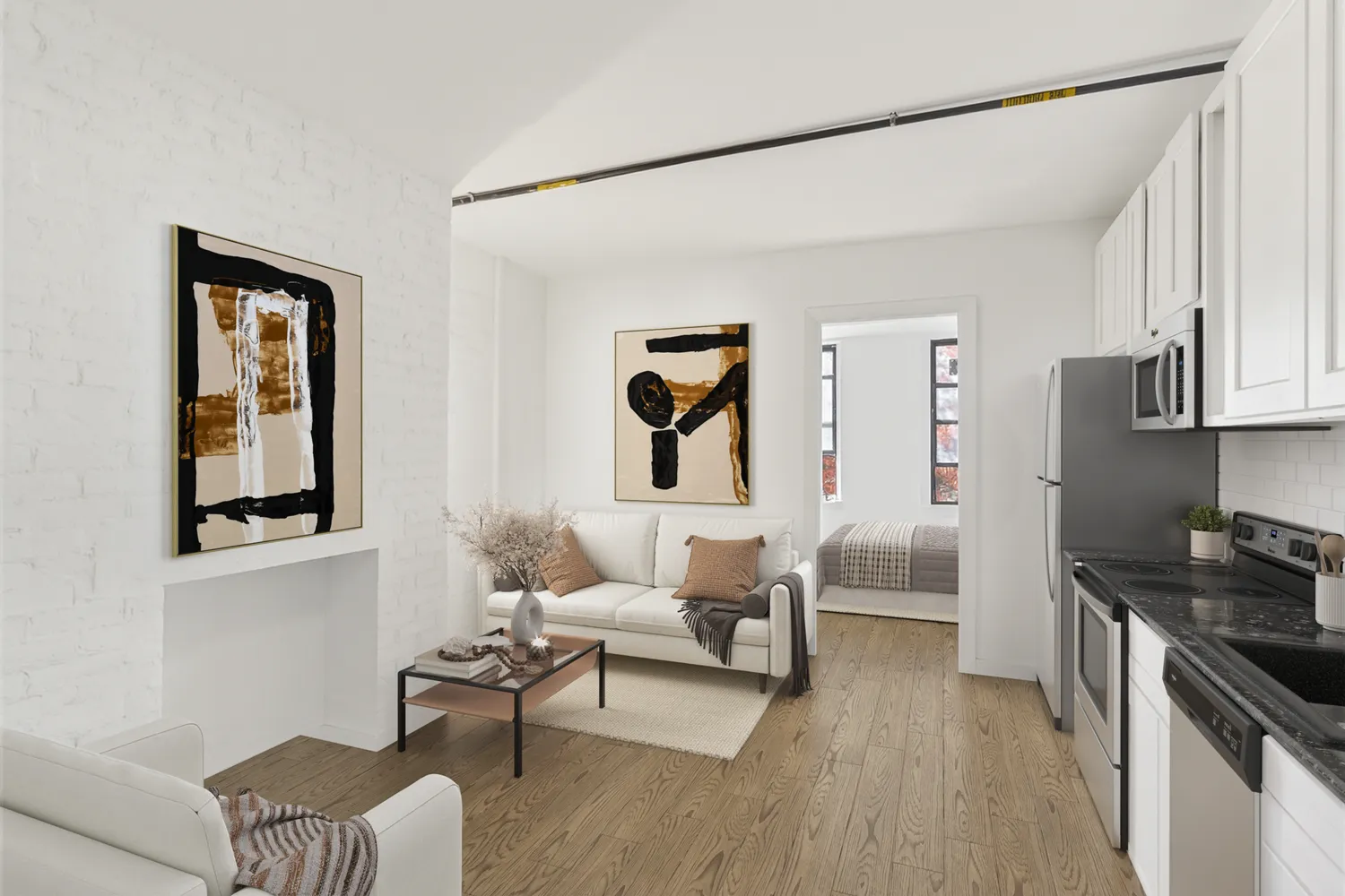 a living room with furniture and a window