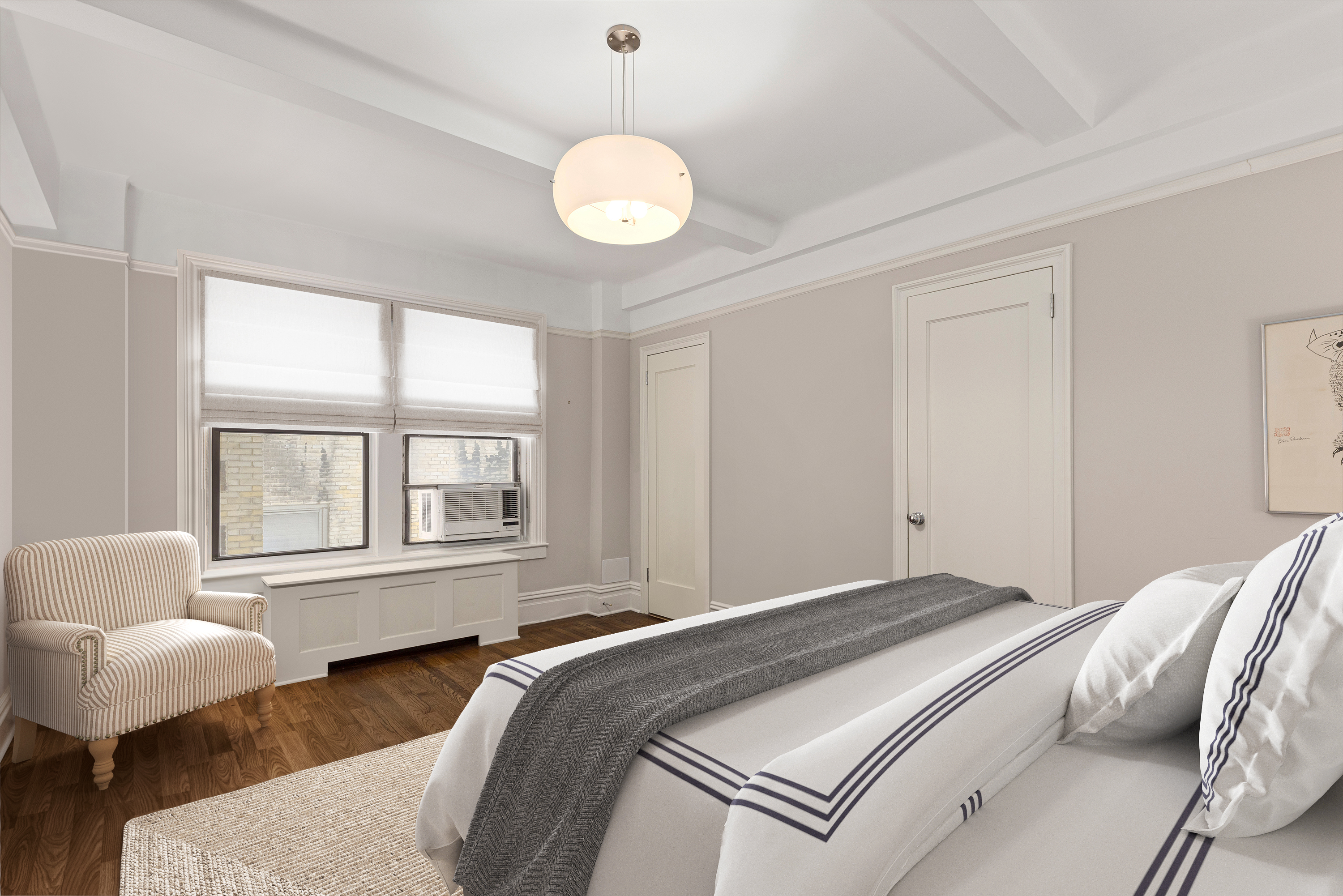 515 West End Avenue, Unit 8B Manhattan, NY 10024 - Photo 10 of 12 a bedroom with bed and window with wooden floor