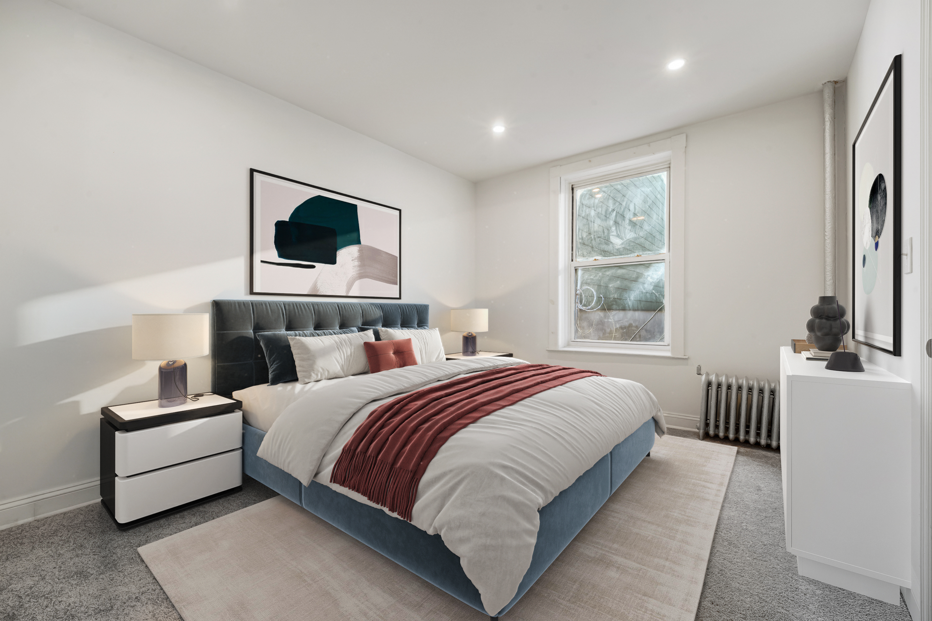 1384 Pacific Street, Unit A2 Brooklyn, NY 11216 - Photo 6 of 16 a bedroom with a bed and a flat screen tv