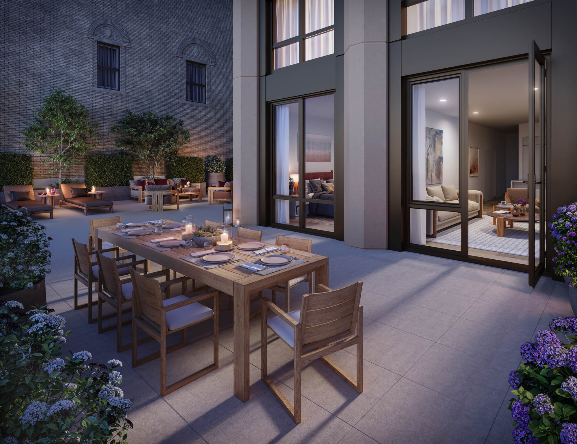 18 West 55th Street, Unit 7C Manhattan, NY 10019 - Photo 1 of 9 a view of a dinning tables and chairs in the patio