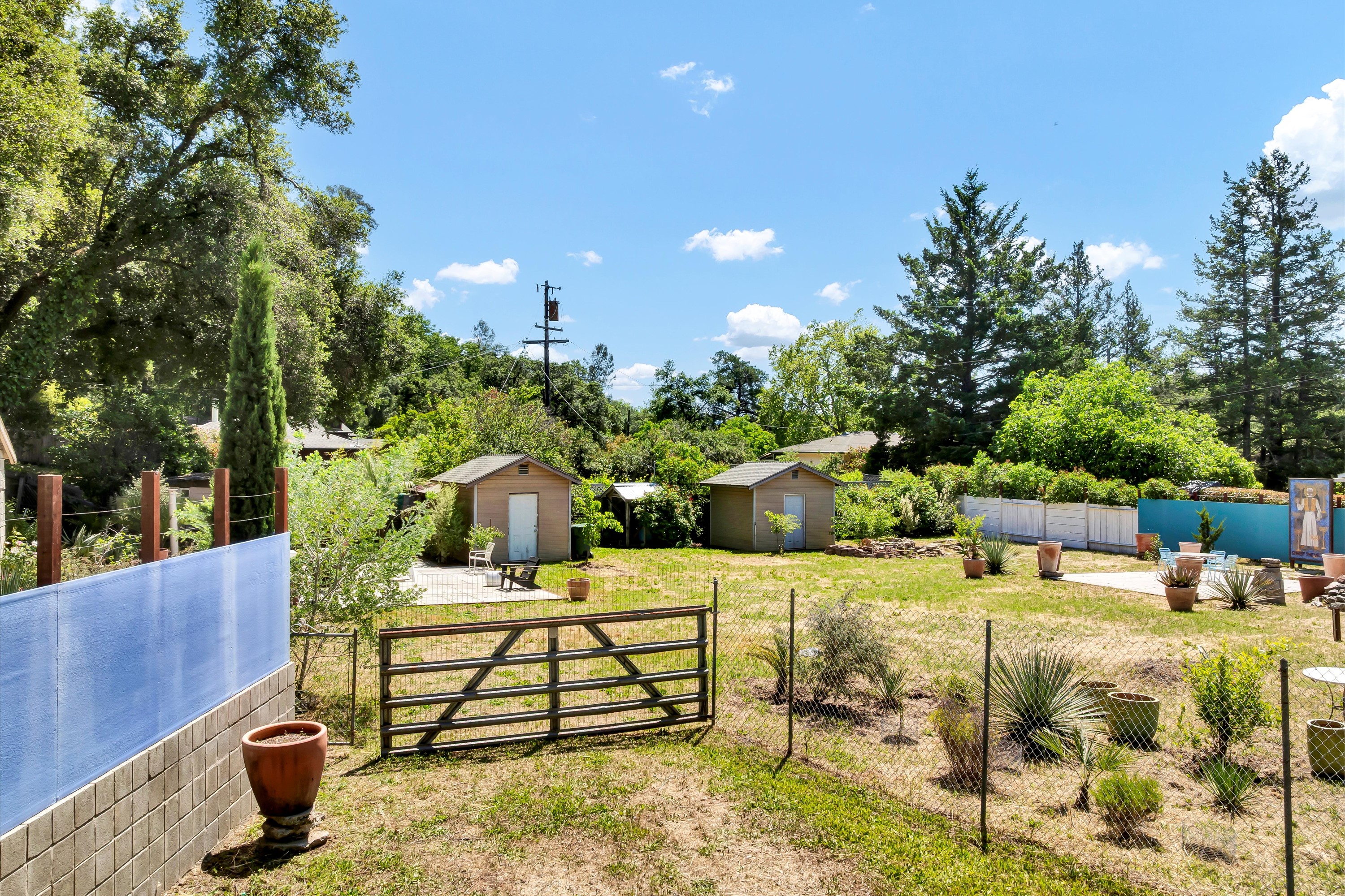 1325 Wilson Road Cloverdale, CA 95425 - Photo 1 of 29 a view of a patio with table and chairs potted plants and a palm tree