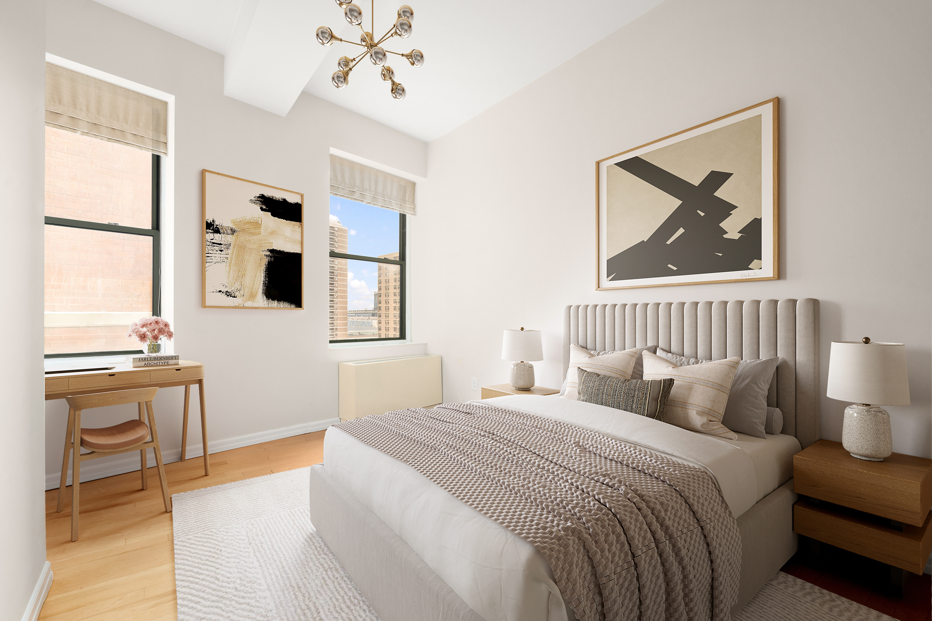 99 John Street, Unit 922 Manhattan, NY 10038 - Photo 4 of 14 a bedroom with a bed and wooden floor
