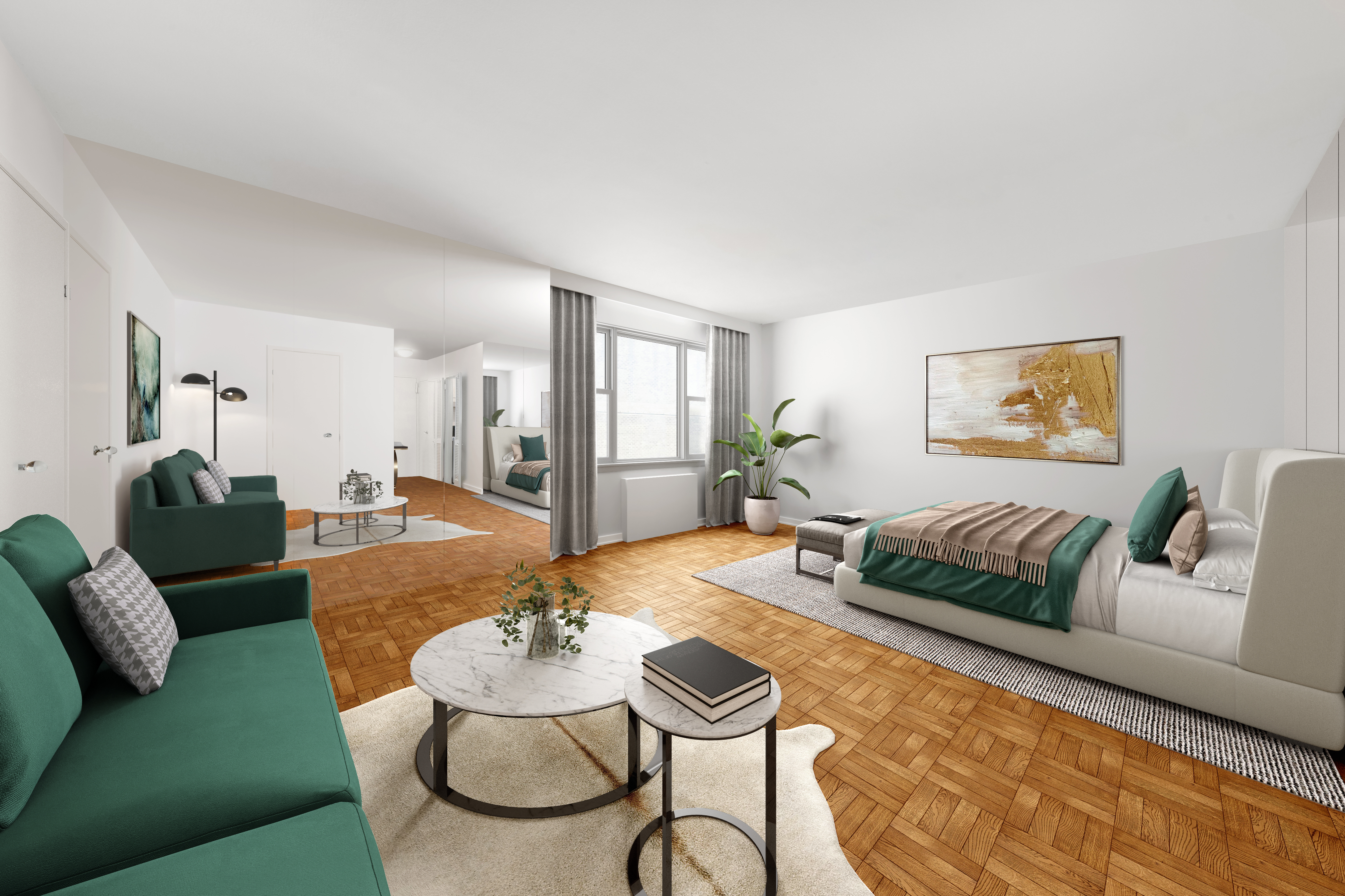 77 West 55th Street, Unit 16A Manhattan, NY 10019 - Photo 2 of 6 a living room with furniture and a table