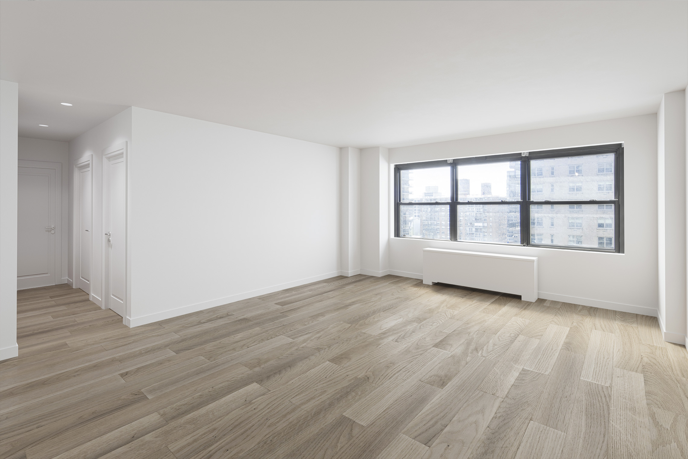 160 West End Avenue, Unit 16J Manhattan, NY 10023 - Photo 2 of 7 an empty room with wooden floor and windows