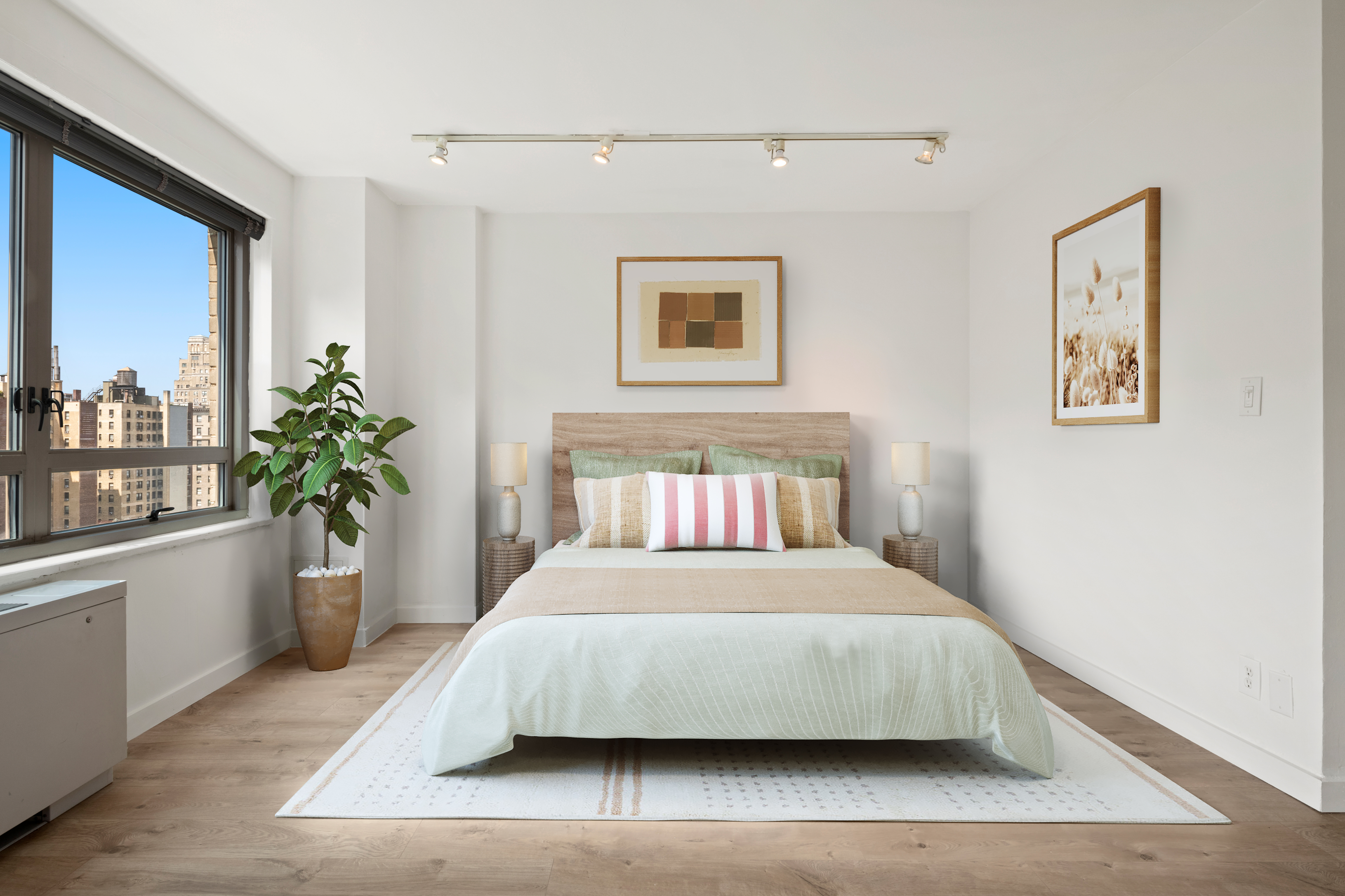 170 West End Avenue, Unit 15L Manhattan, NY 10023 - Photo 3 of 11 a bedroom with a large bed and a potted plant