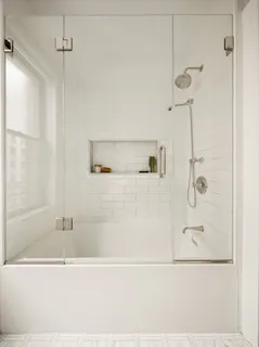a bathroom with a bathtub