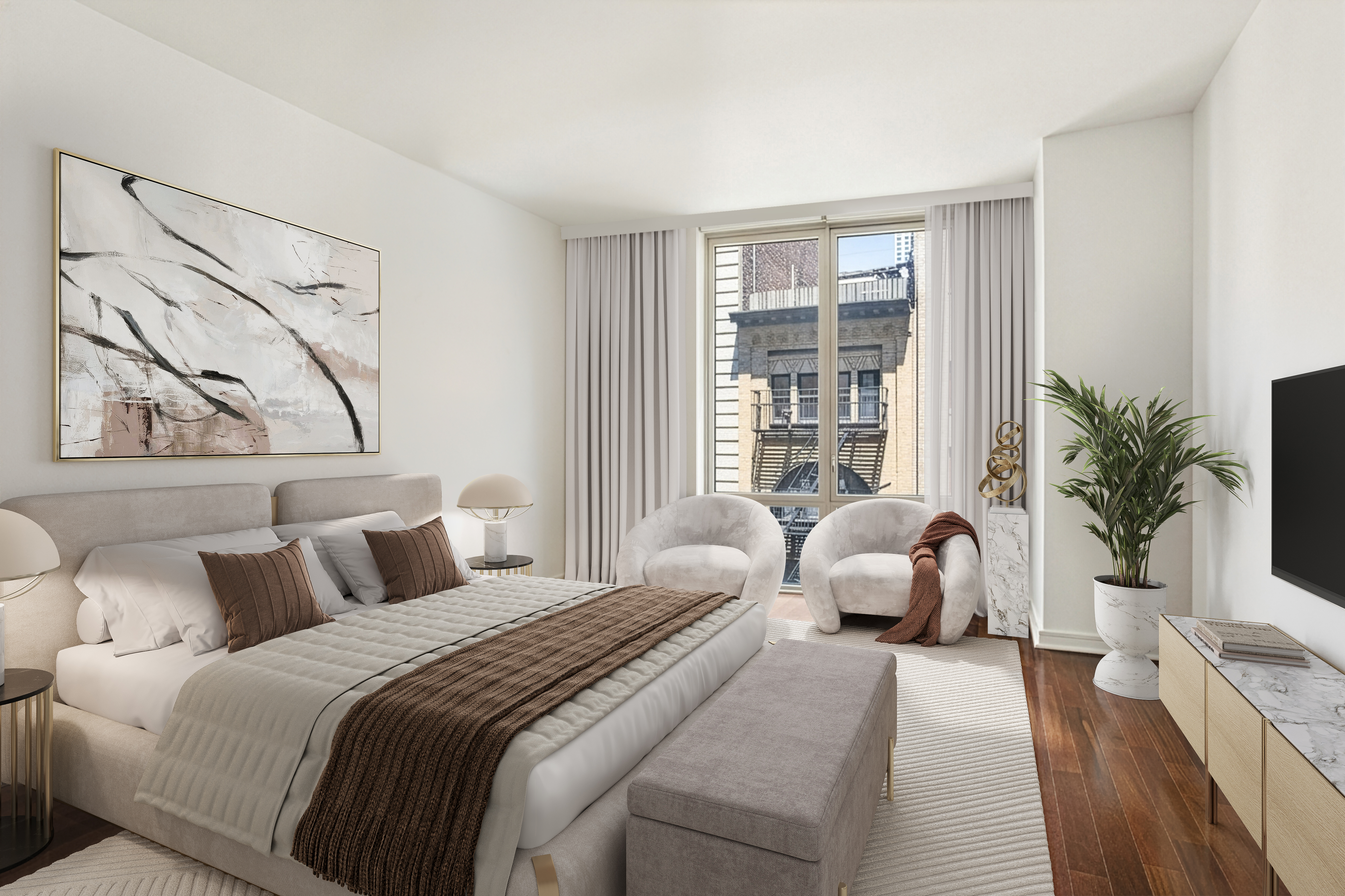 130 West 19th Street, Unit 7C Manhattan, NY 10011 - Photo 7 of 13 a bedroom with a large bed and a large window