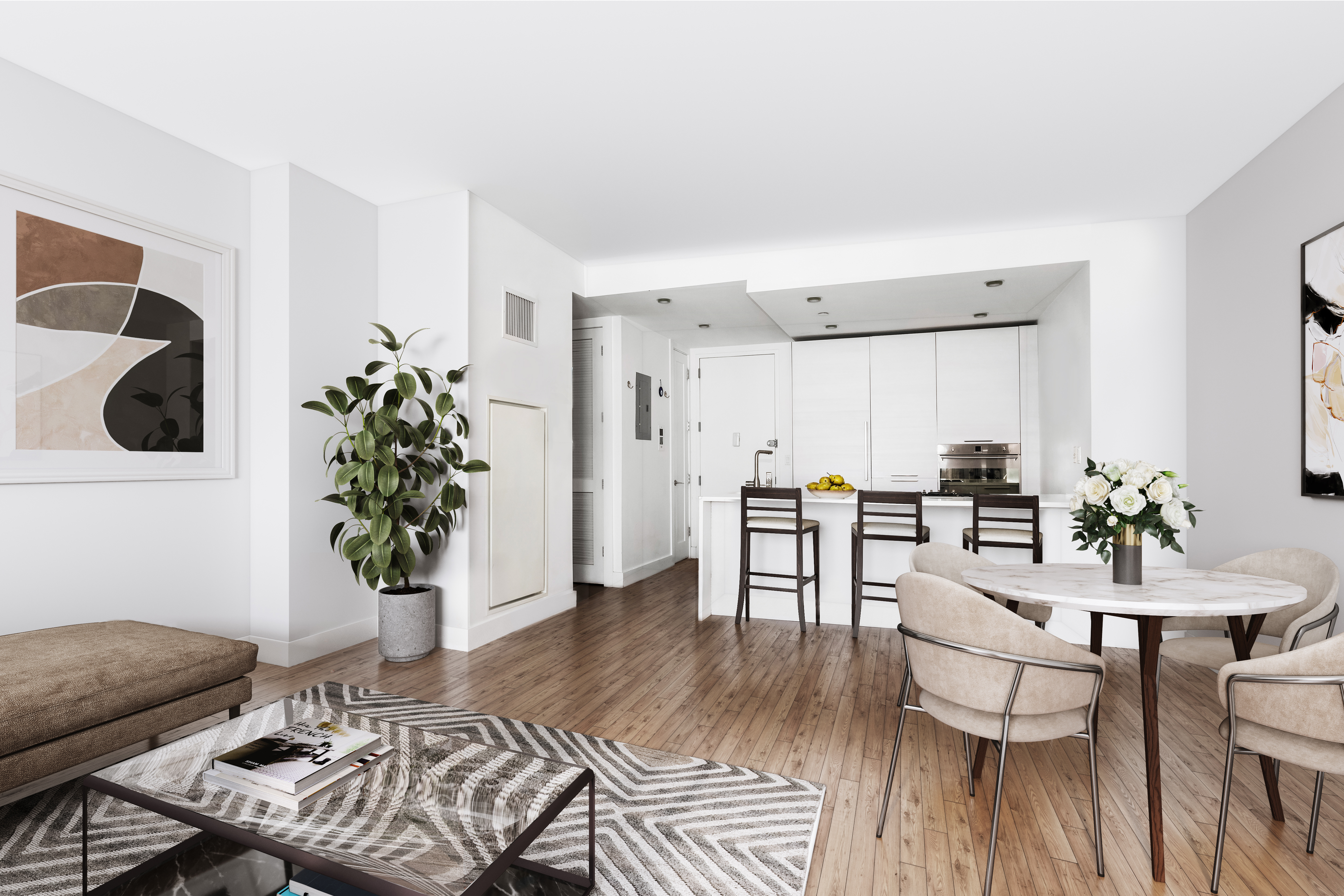 5-19 Borden Avenue, Unit 6C Queens, NY 11101 - Photo 2 of 11 a living room with furniture and a potted plant