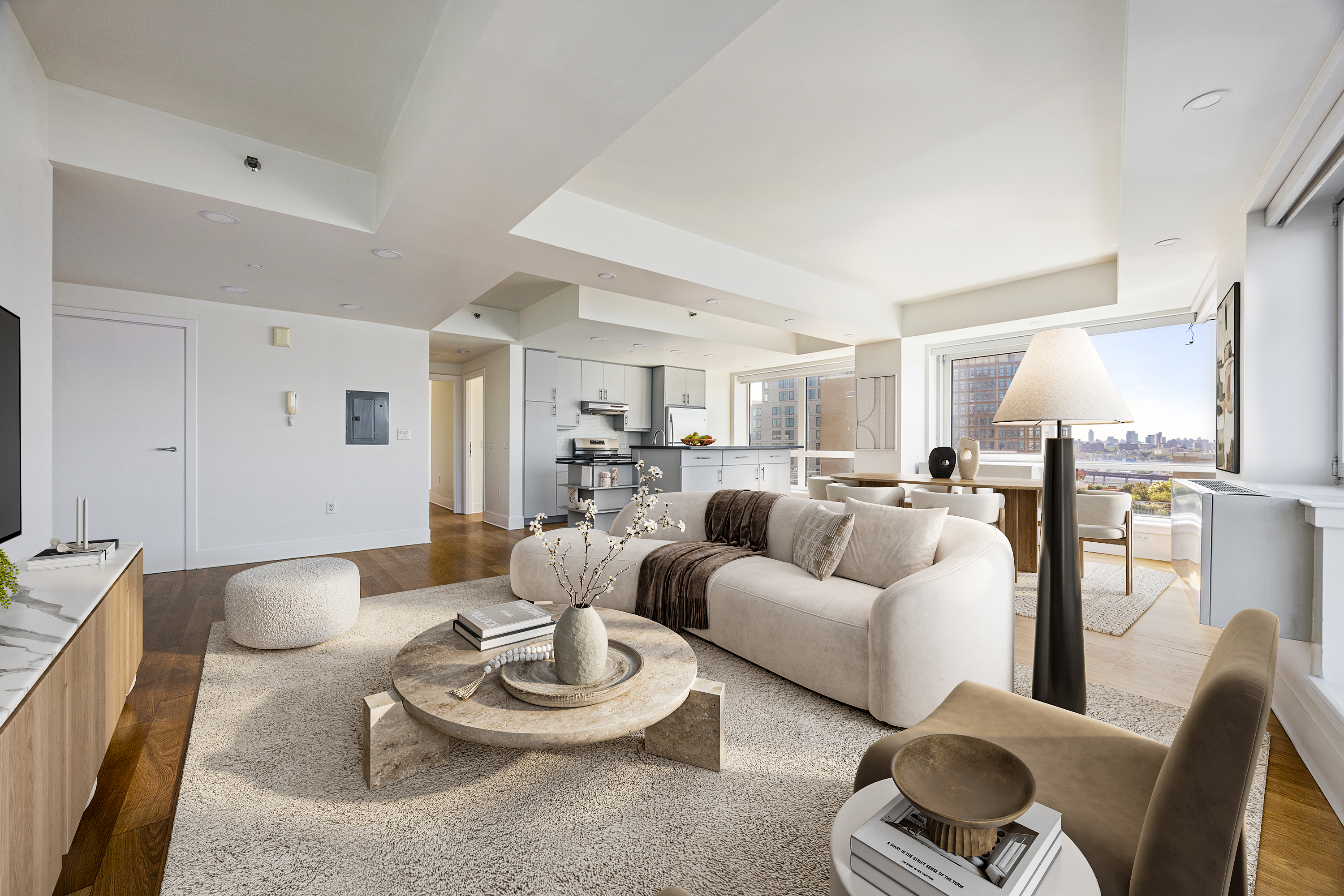 440 Kent Avenue, Unit 17A Brooklyn, NY 11249 - Photo 5 of 11 a living room with furniture and a wooden floor