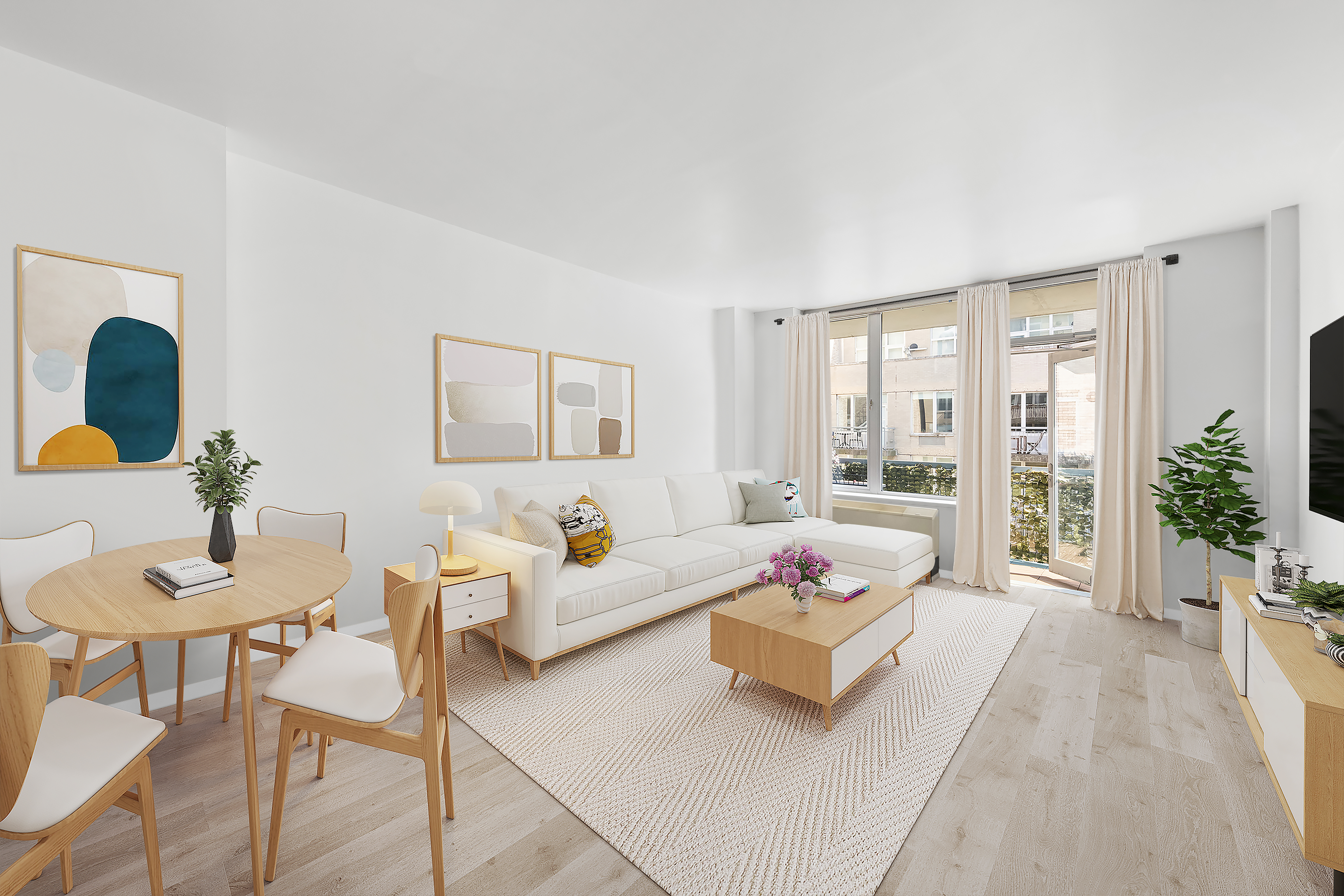26 Broadway, Unit 402 Brooklyn, NY 11249 - Photo 2 of 17 a living room with furniture and wooden floor
