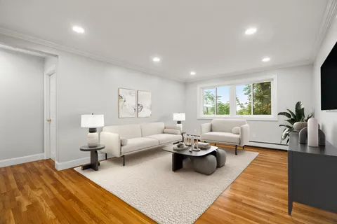 a living room with furniture or couch and a potted plant