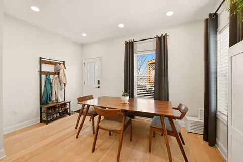 a workspace with furniture and wooden floor