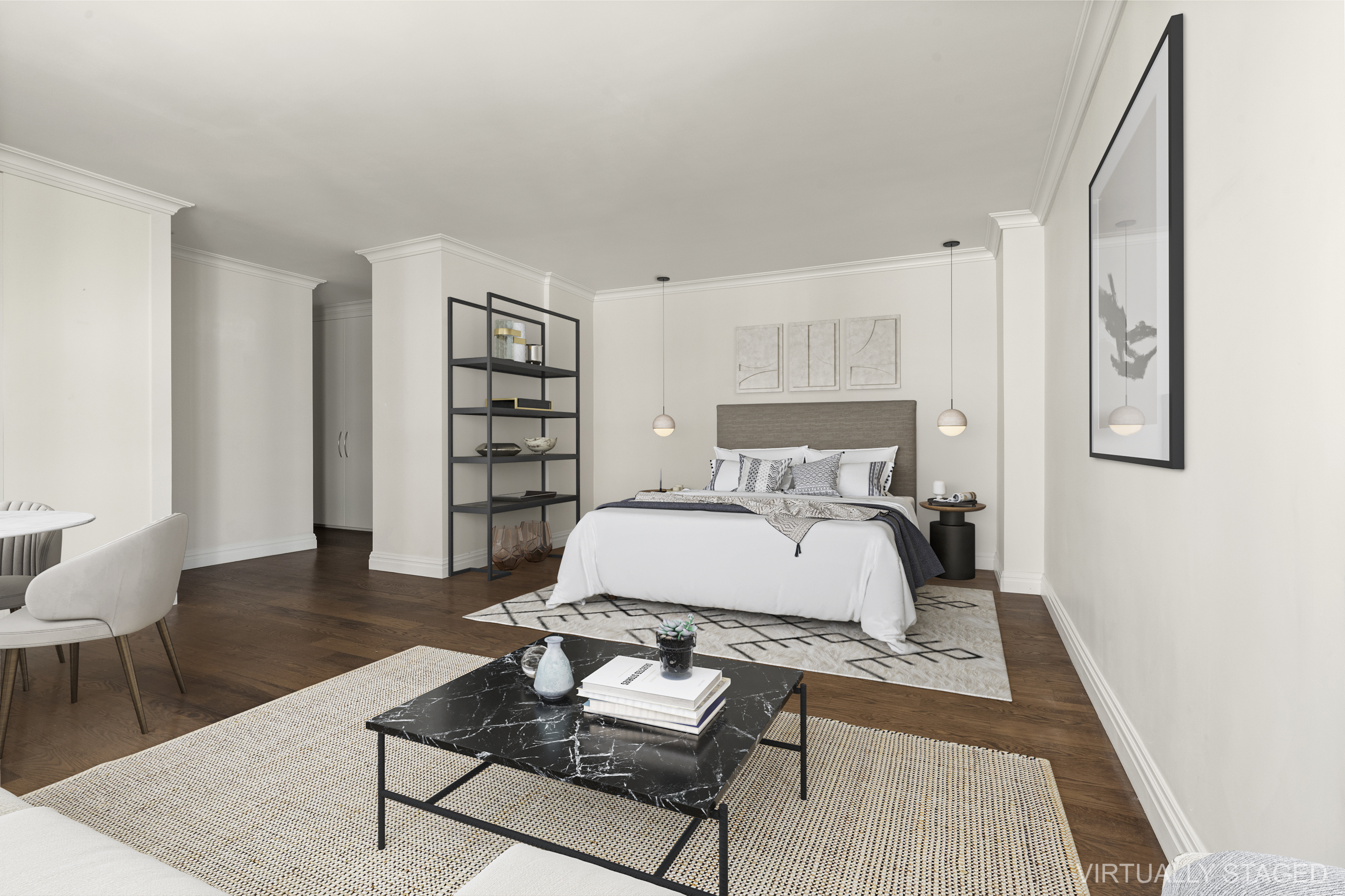 555 Main Street, Unit 411 Manhattan, NY 10044 - Photo 2 of 6 a living room with furniture and wooden floor
