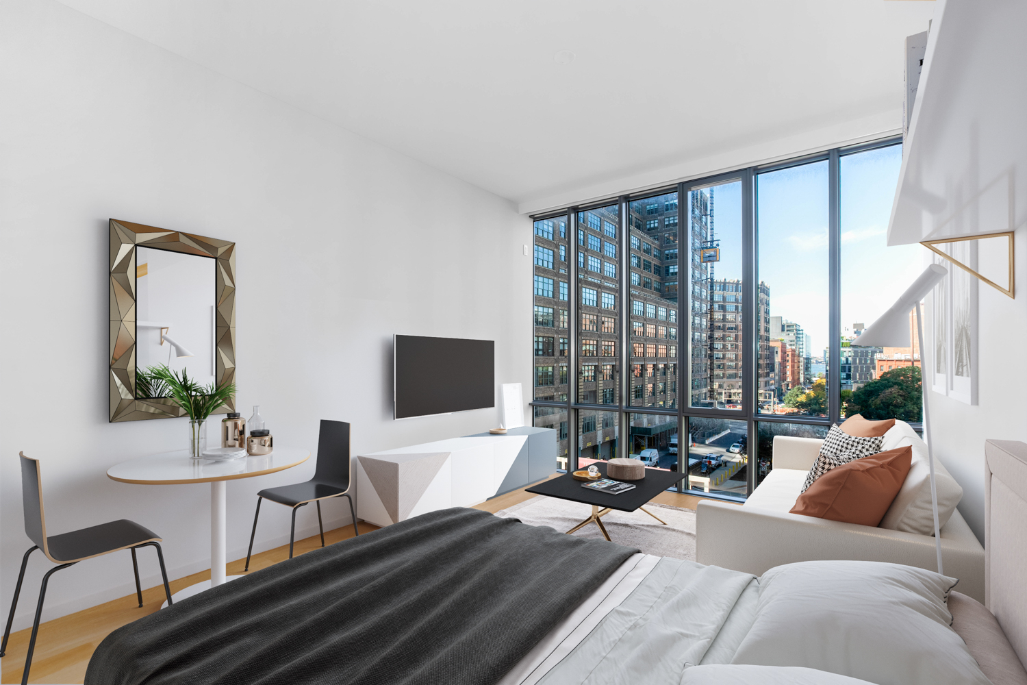 565 Broome Street, Unit S7B Manhattan, NY 10013 - Photo 2 of 13 a living room with furniture and a flat screen tv
