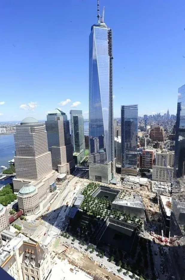 a view of a city with tall buildings