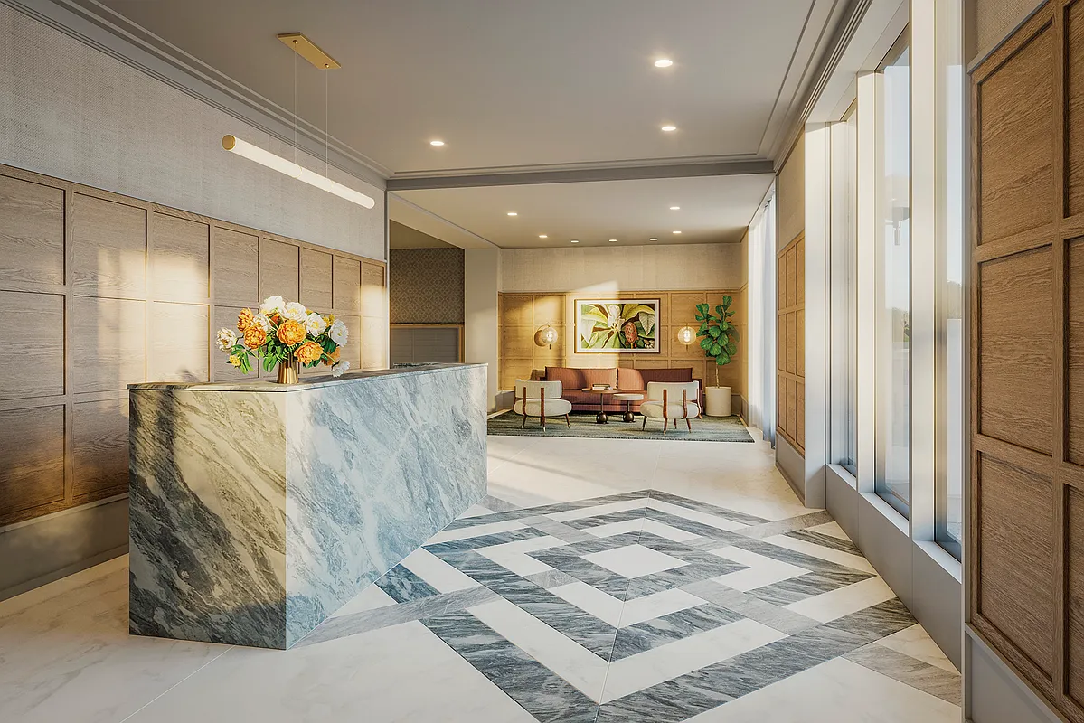 76 Schermerhorn Street, Unit 2C Brooklyn, NY 11201 - Photo 10 of 16 a living room with furniture and a chandelier