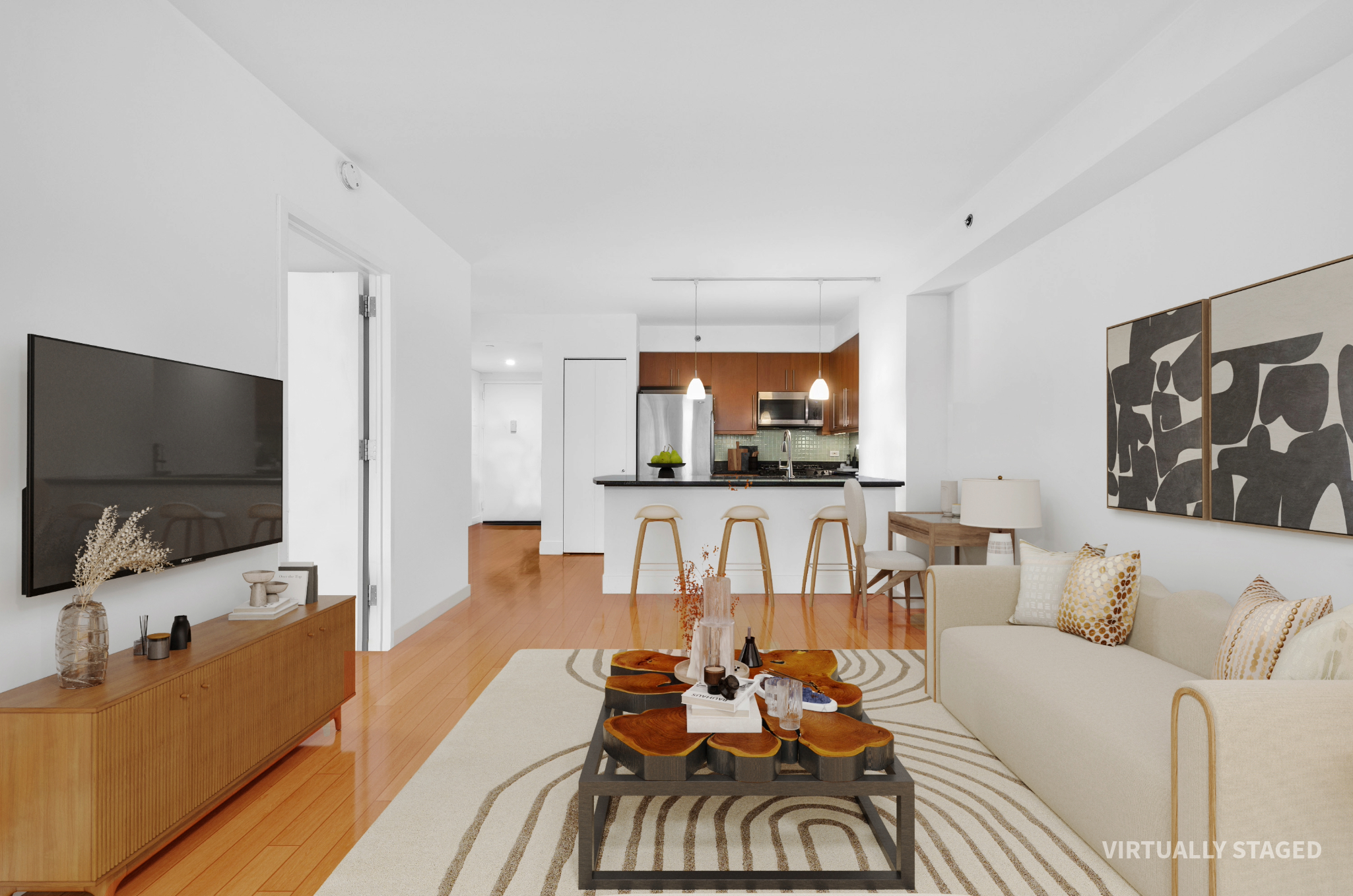 242 East 25th Street, Unit 5B Manhattan, NY 10010 - Photo 1 of 12 a living room with furniture and a flat screen tv
