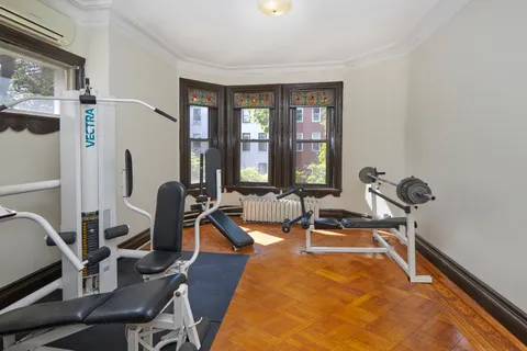 a view of a room with gym equipment