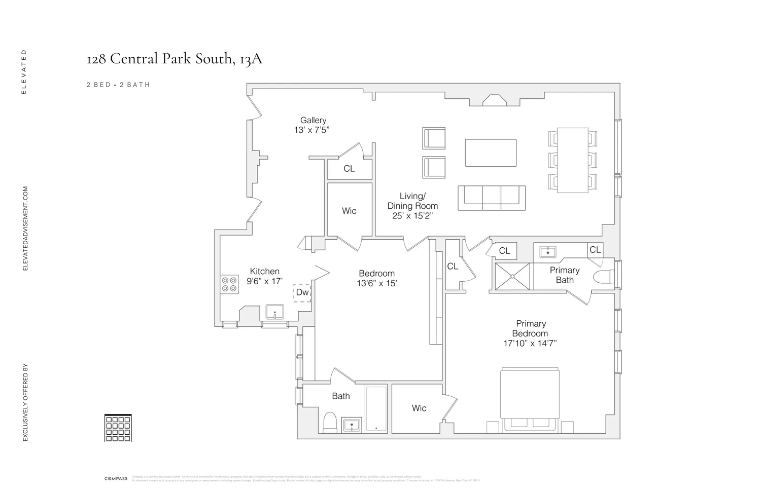$2,695,000 | 128 Central Park South, Unit 13A | Central Park South
