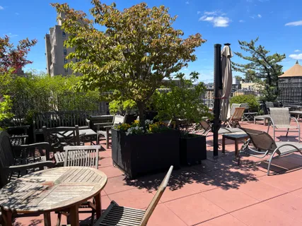 a view of an outdoor space with seating