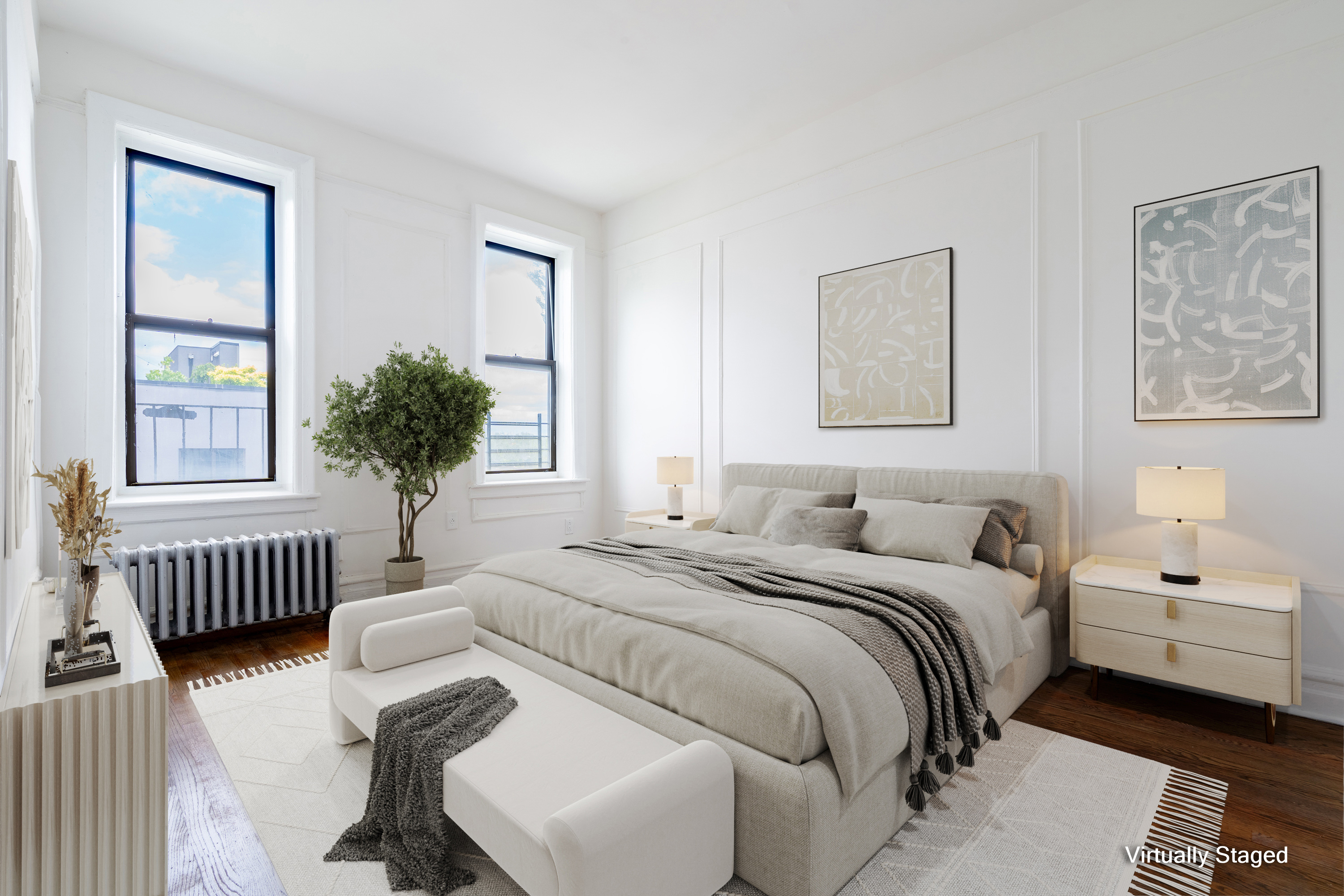 1405 Prospect Place, Unit B11 Brooklyn, NY 11213 - Photo 3 of 12 a bedroom with a bed and a painting on the wall