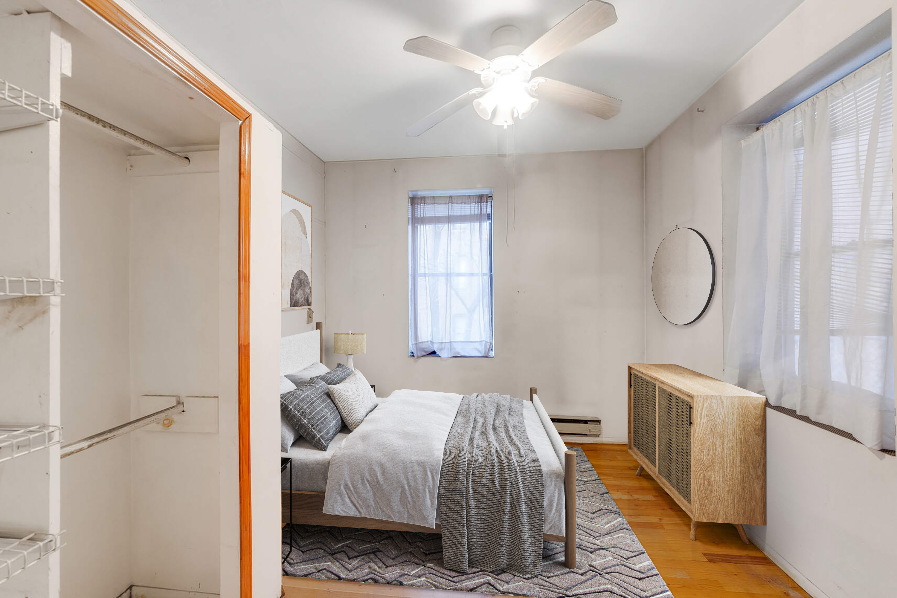 604 Riverside Drive, Unit 1B Manhattan, NY 10031 - Photo 8 of 14 a bedroom with a bed and wooden floor