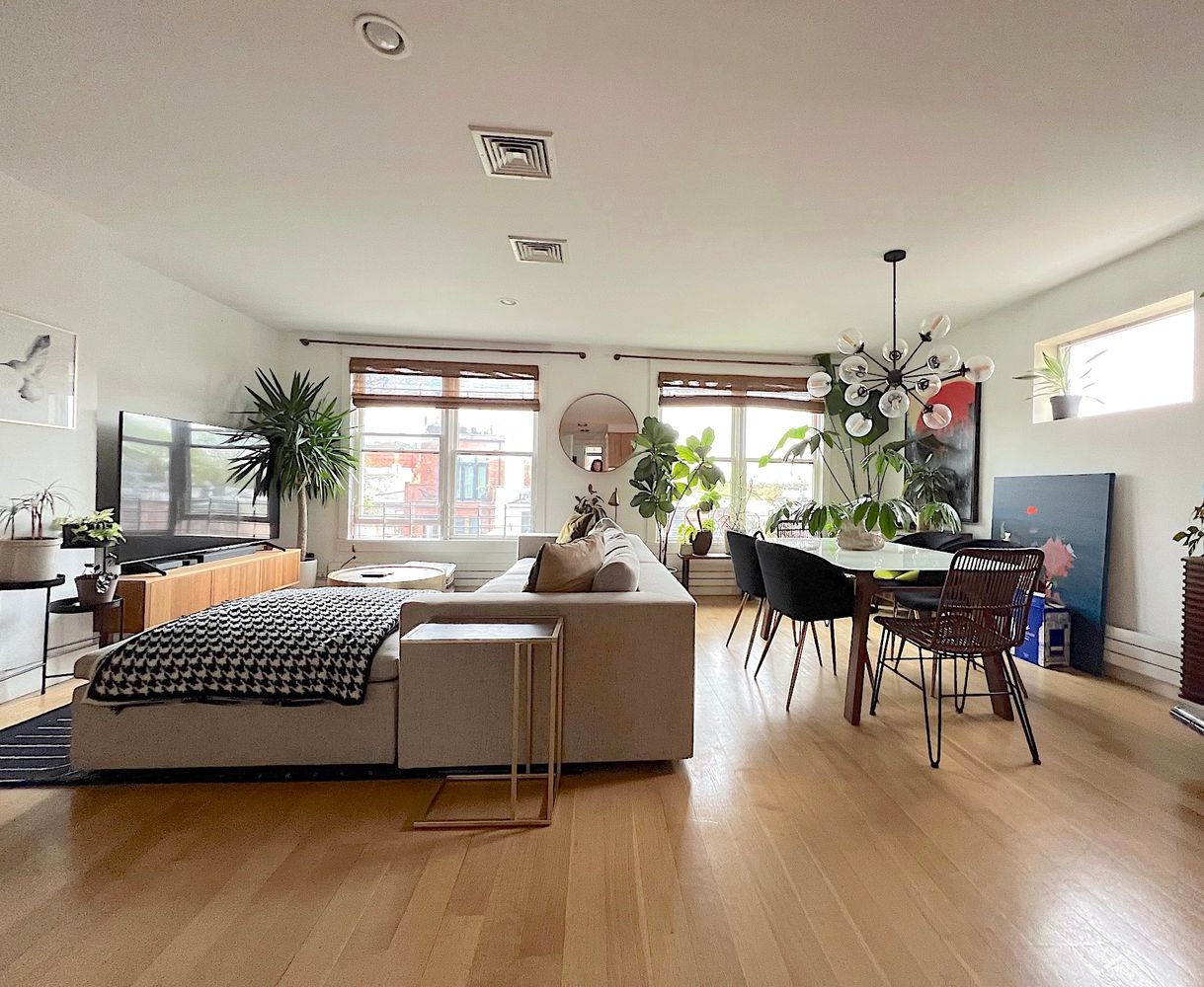 148 Luquer Street, Unit 2 Brooklyn, NY 11231 - Photo 2 of 22 a living room with furniture a dining table and a potted plants