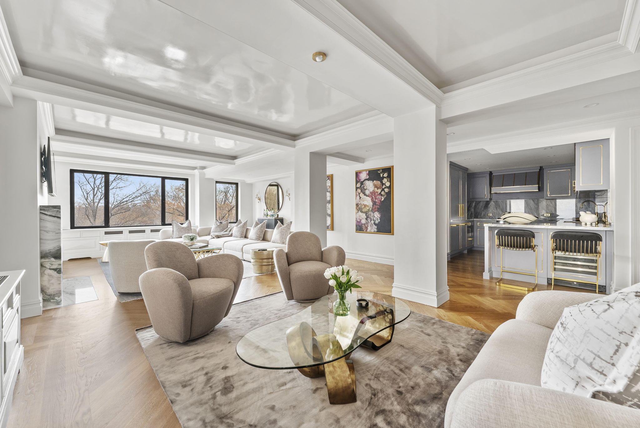 230 Central Park South, Unit 6DE Manhattan, NY 10019 - Photo 1 of 23 a living room with furniture and a large window