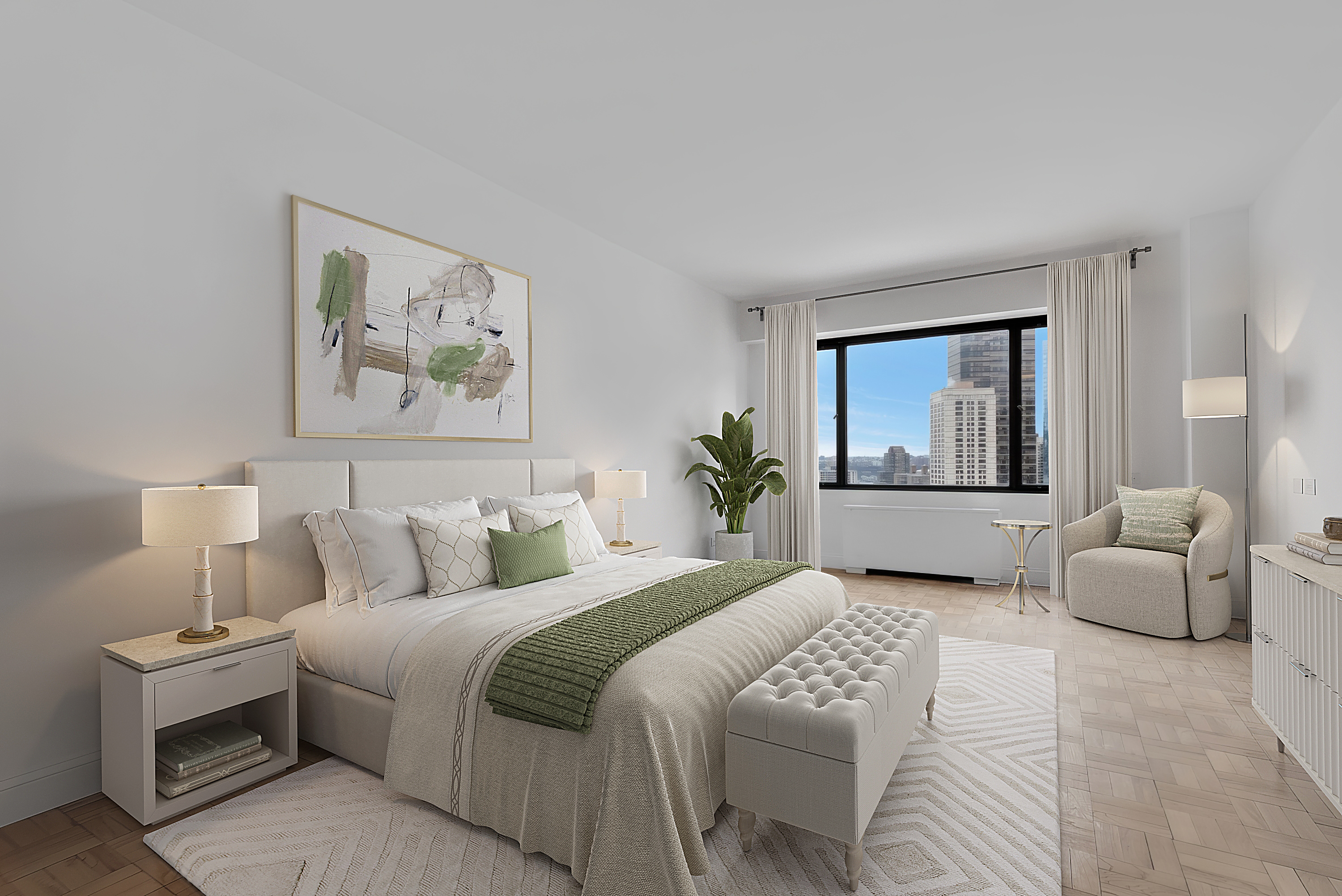 20 West 64th Street, Unit 20K Manhattan, NY 10023 - Photo 9 of 17 a bedroom with a large bed and a couch