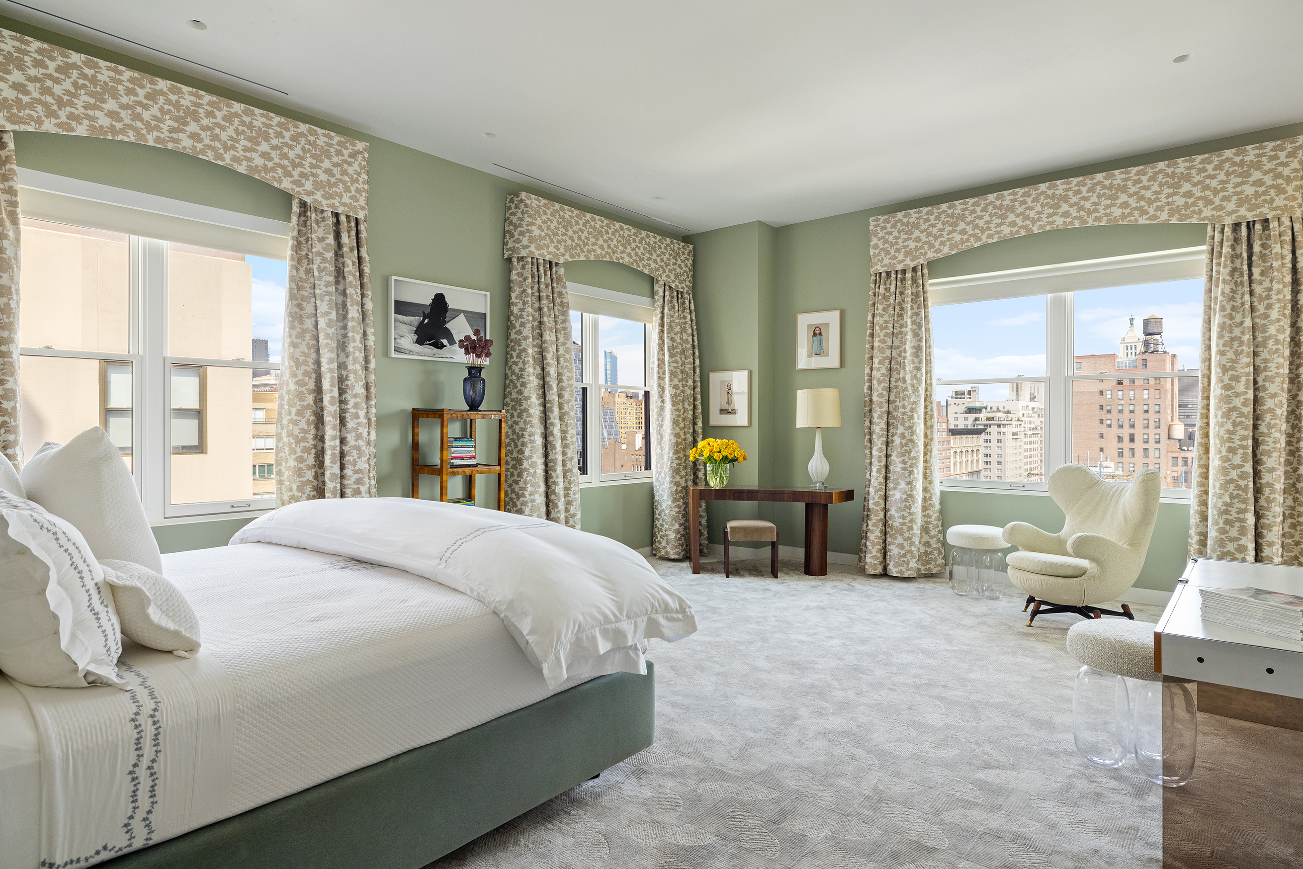 65 West 13th Street, Unit PHD Manhattan, NY 10011 - Photo 26 of 45 a spacious bedroom with a bed and large windows