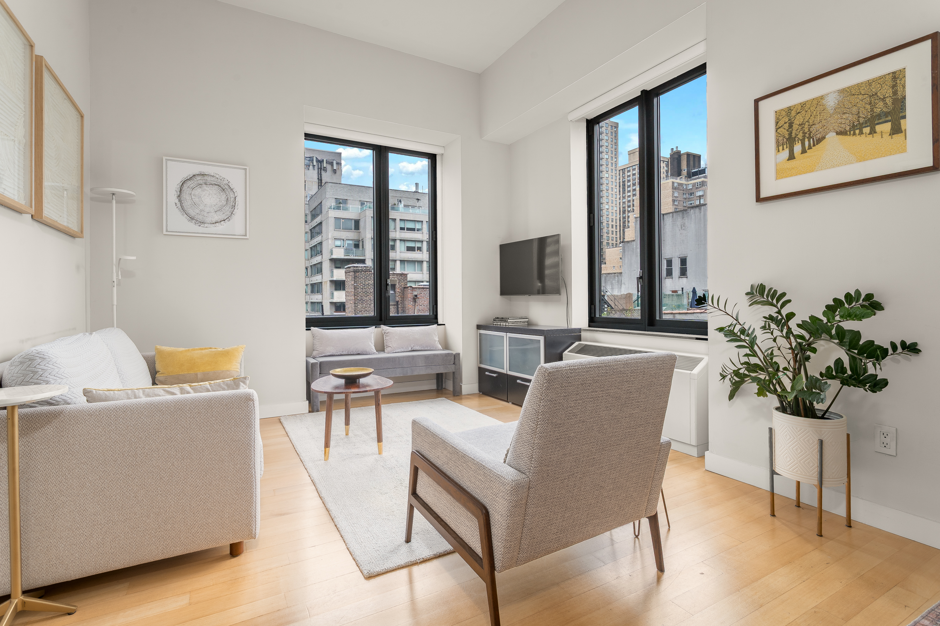450 East 83rd Street, Unit 5K Manhattan, NY 10028 - Photo 3 of 16 a living room with furniture potted plant and a window