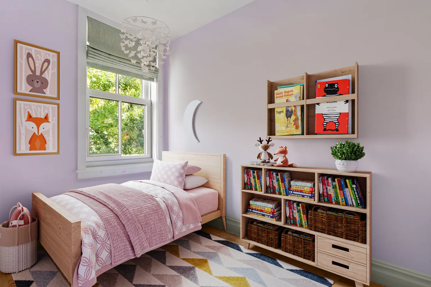 a bedroom with a bed a book shelf and a window