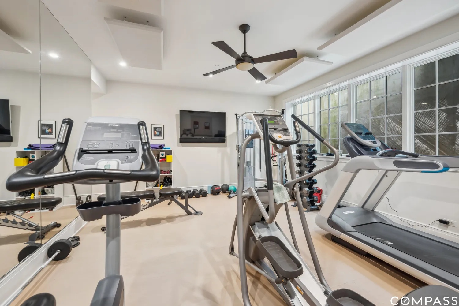 a view of a room with gym equipment
