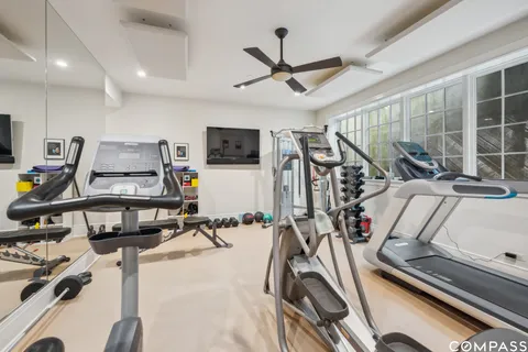 a view of a room with gym equipment
